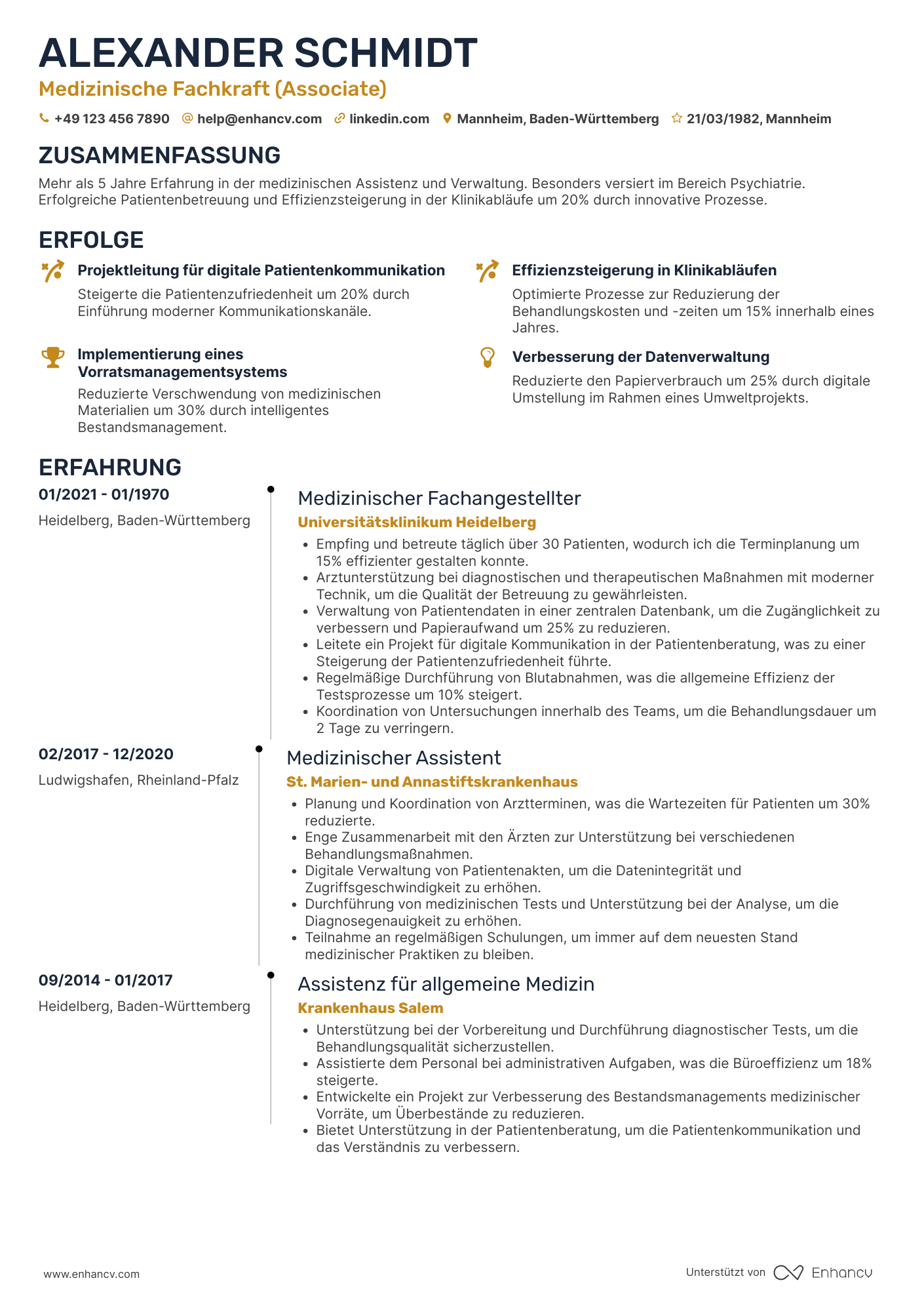 Lebenslauf in Arzthelferin in der Psychiatrie Resume Example