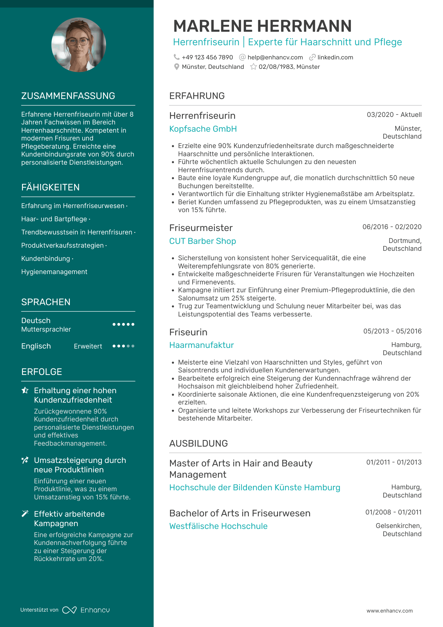 Lebenslauf als Friseurin für Herren Resume Example