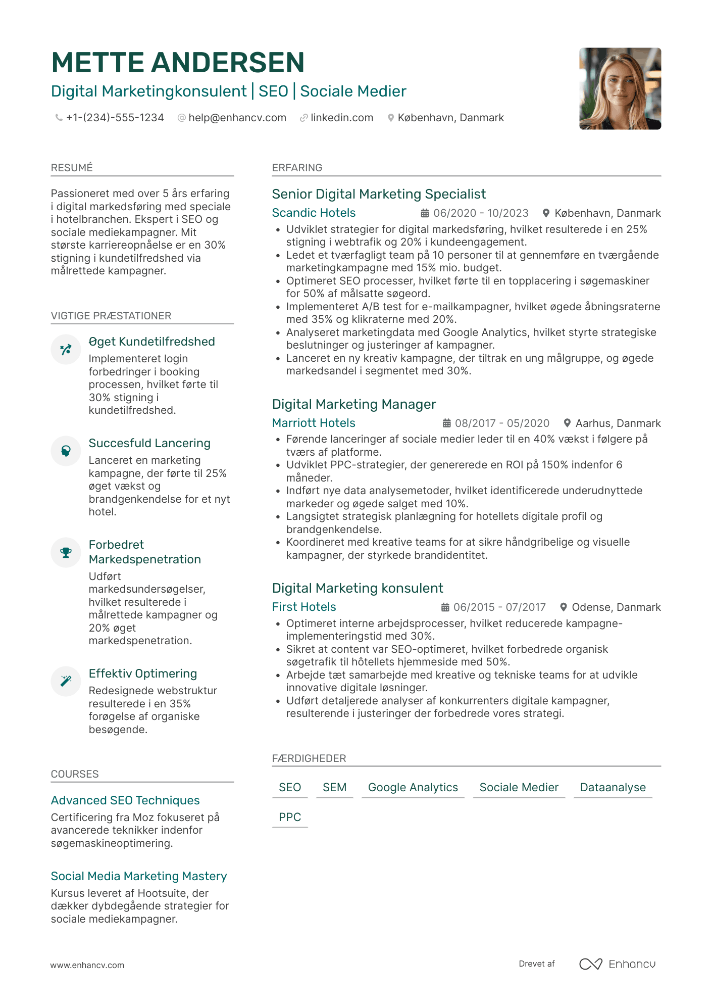 CV til Digital marketingkonsulent – hotel & service Resume Example