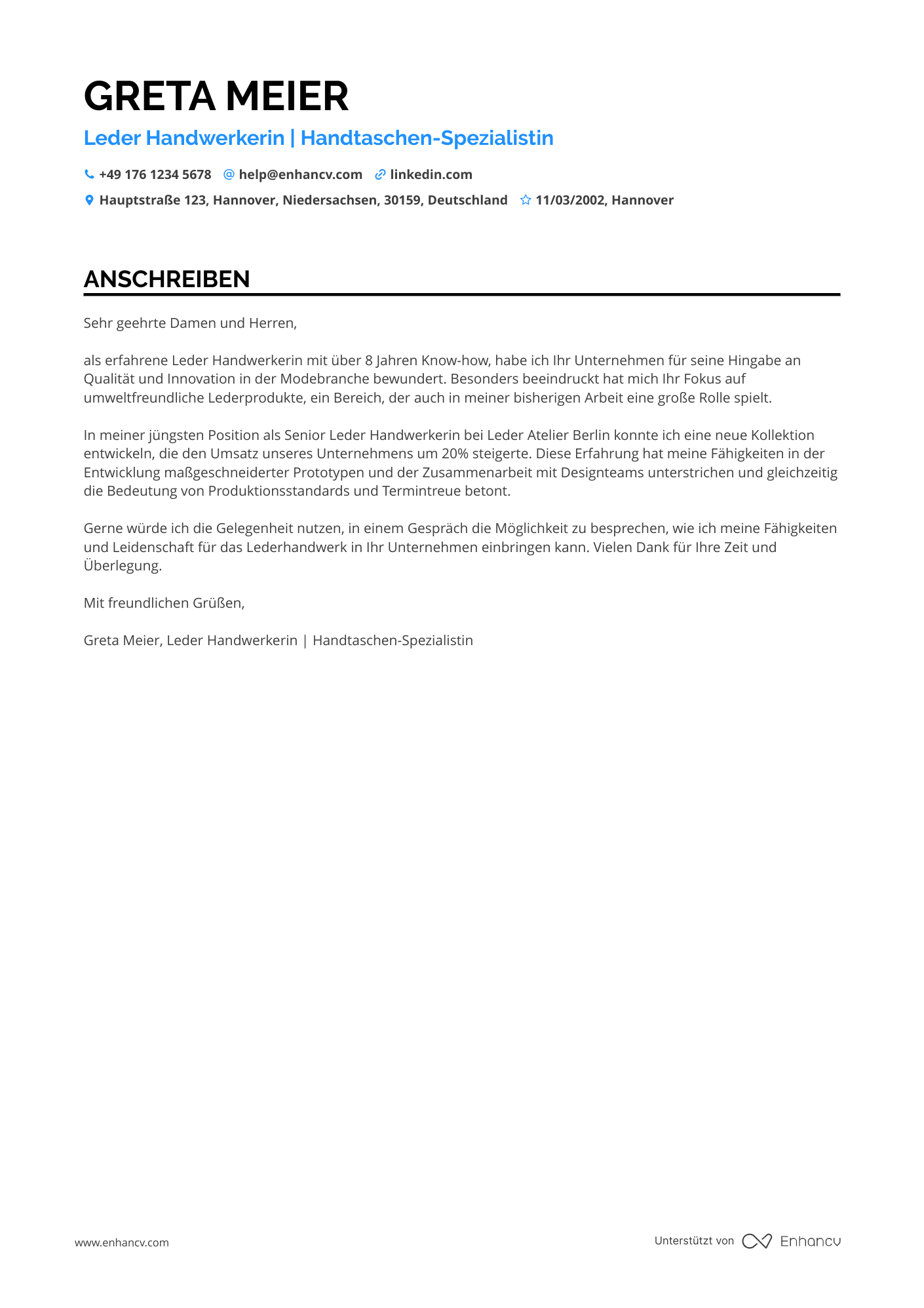 Leder Handwerker Resume Example