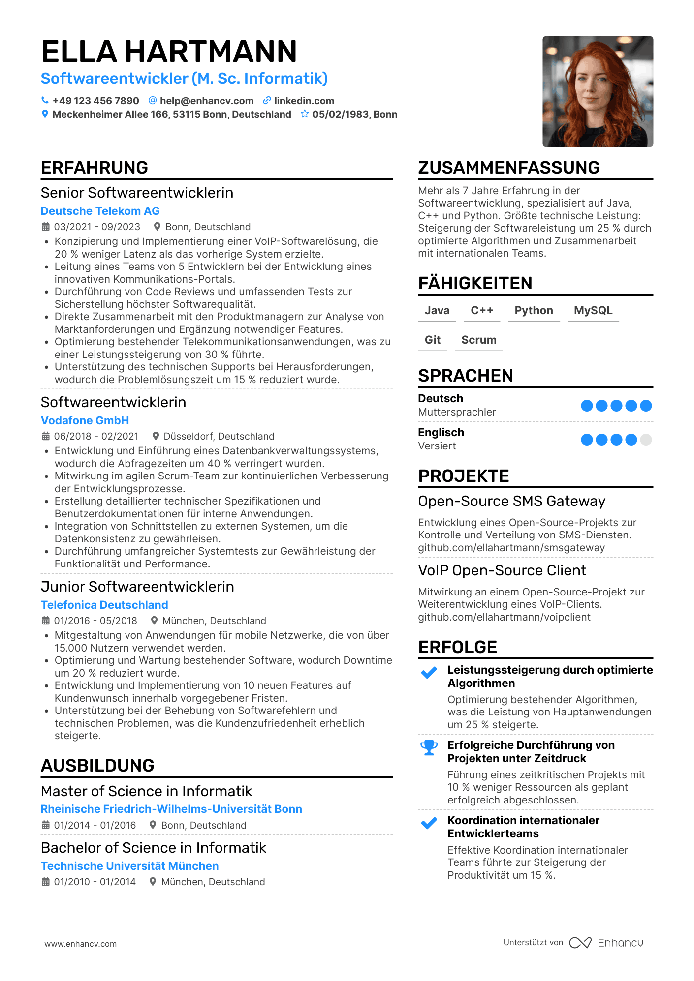 Lebenslauf in Softwareentwickler in der Telekommunikationsbranche Resume Example