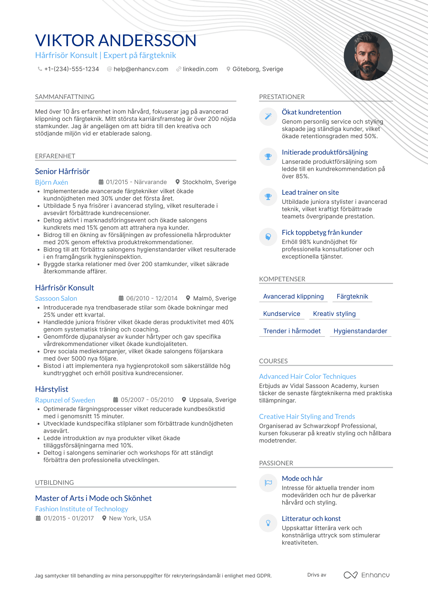CV för Hårfrisör Konsult Resume Example