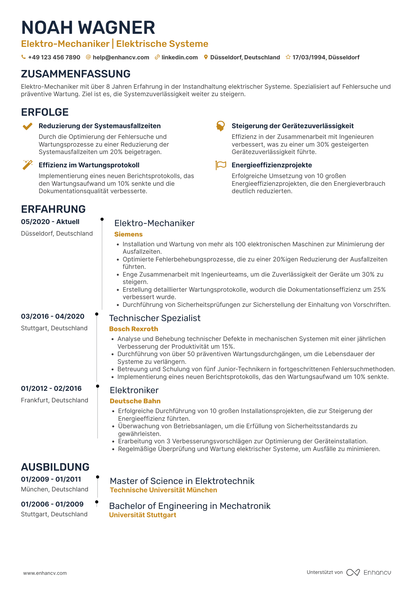 Lebenslauf als Elektro Mechaniker Resume Example