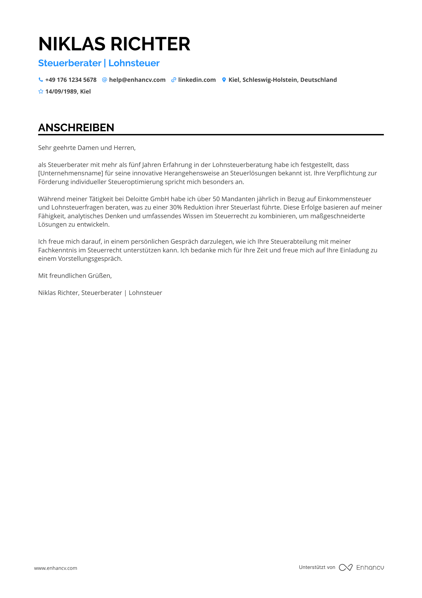 Steuerberater für Lohnsteuer Resume Example