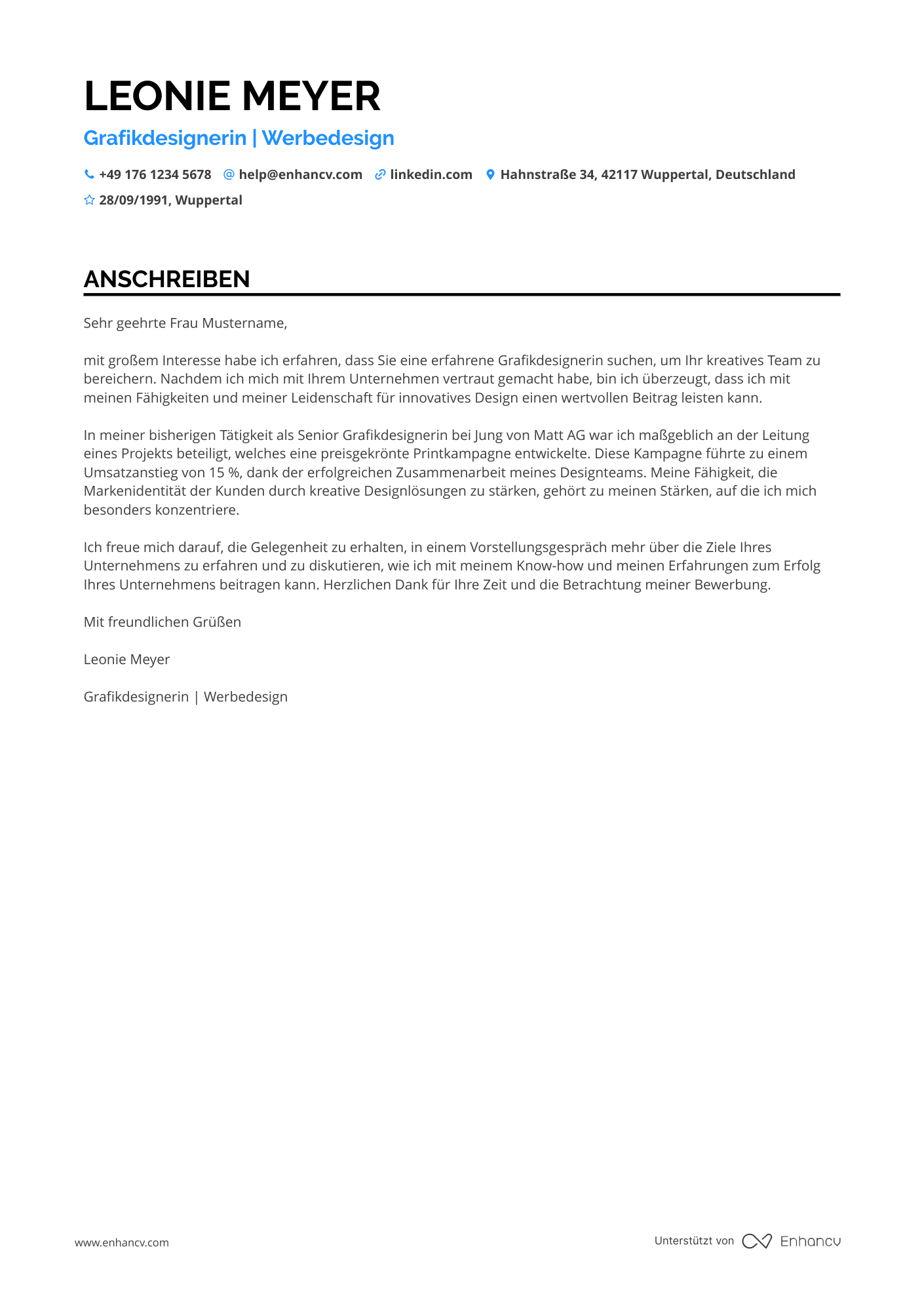 Grafikdesigner in der Werbebranche Resume Example