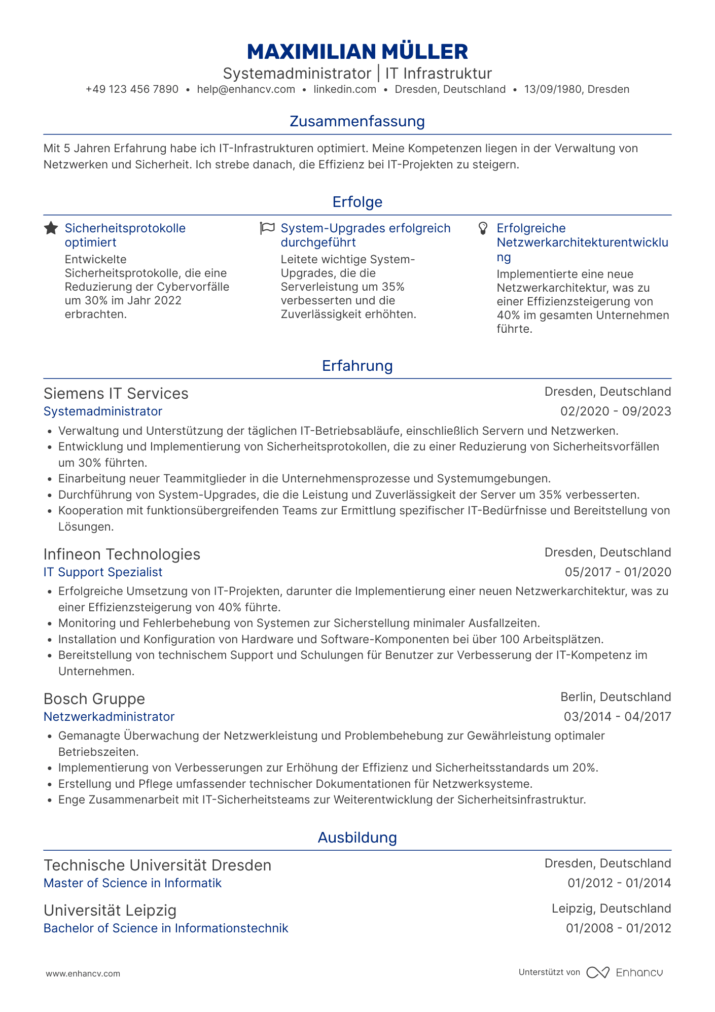 Lebenslauf als Systemadministrator für Informationstechnik Resume Example