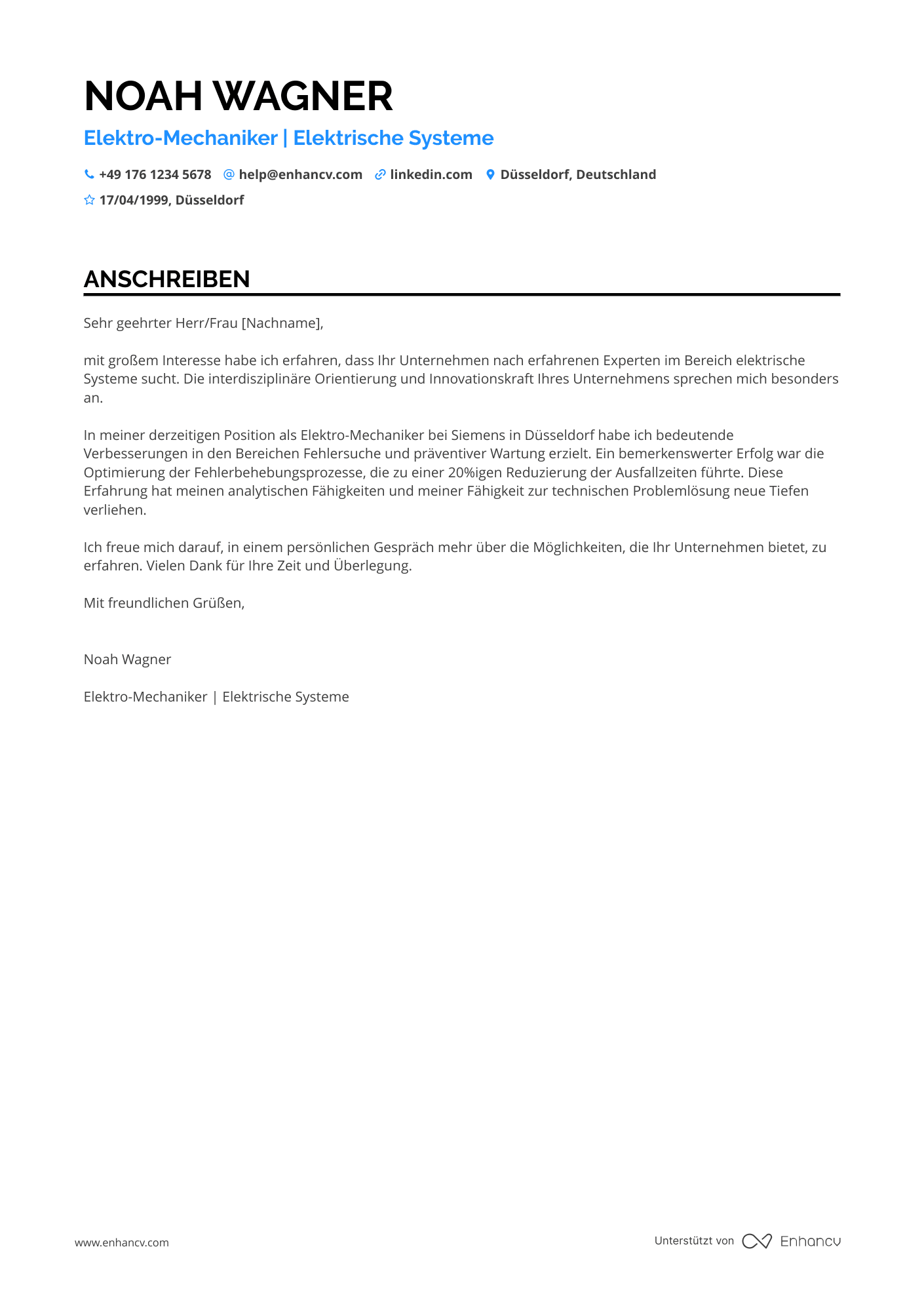 Elektro Mechaniker Resume Example