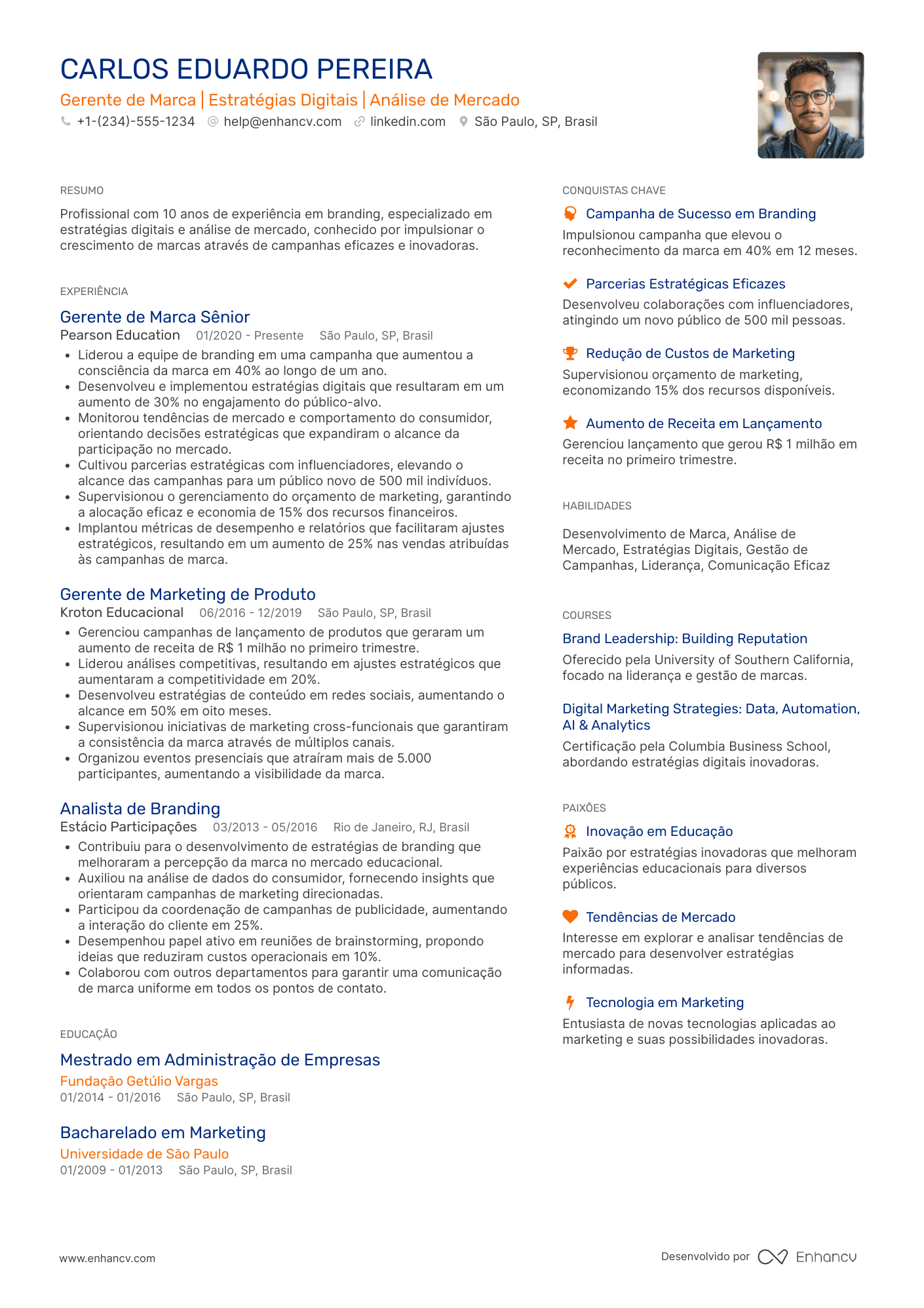 Currículo brand manager Resume Example