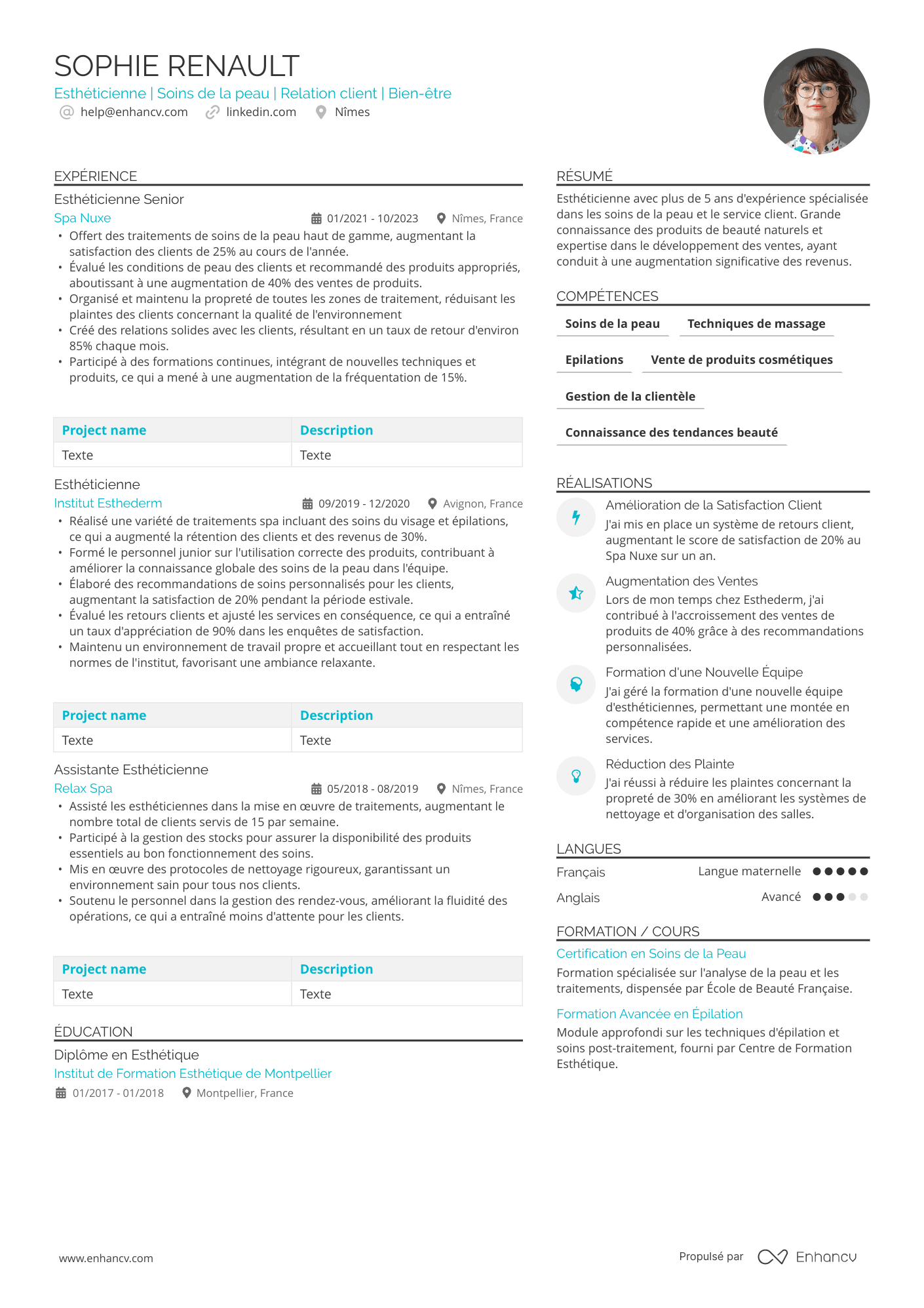 Esthéticienne Resume Example