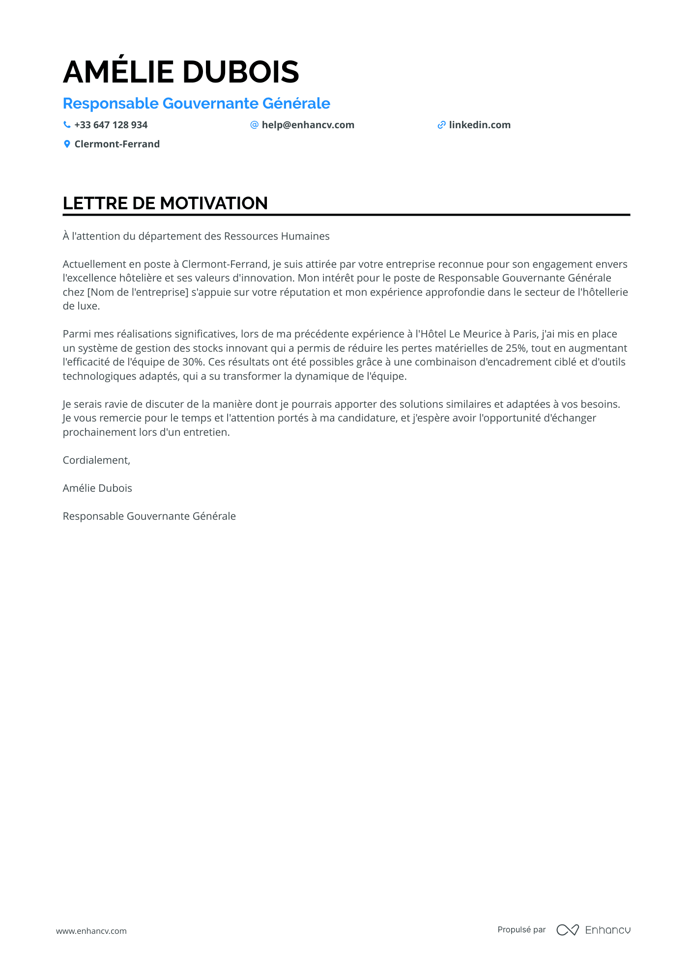 Manager Général Resume Example