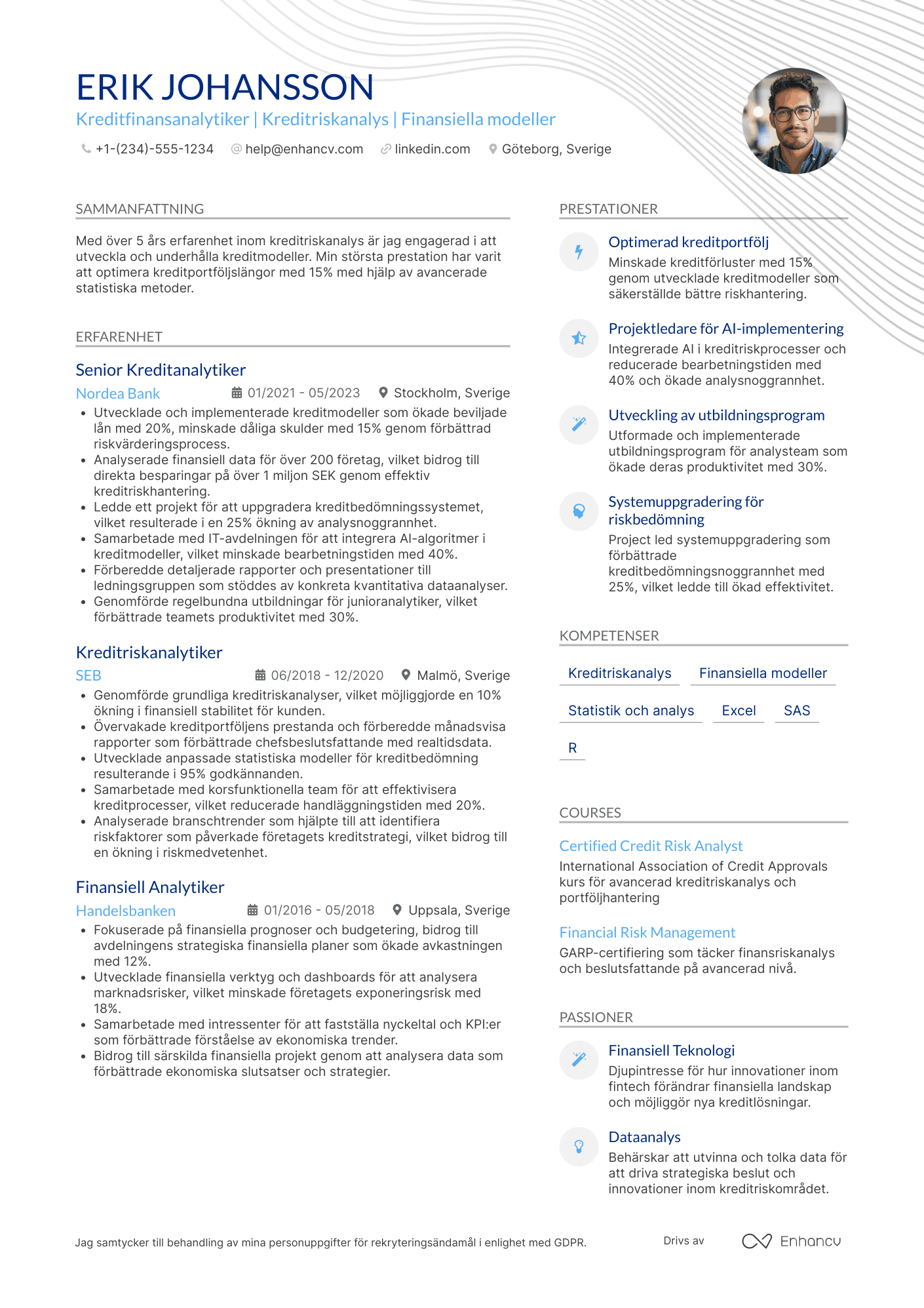 CV för Kreditfinansanalytiker Resume Example