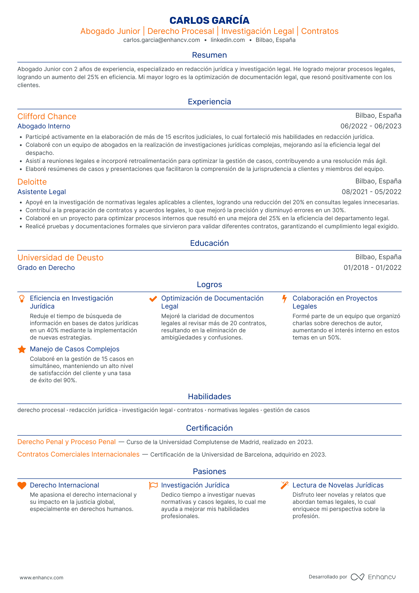 Abogado Junior Resume Example