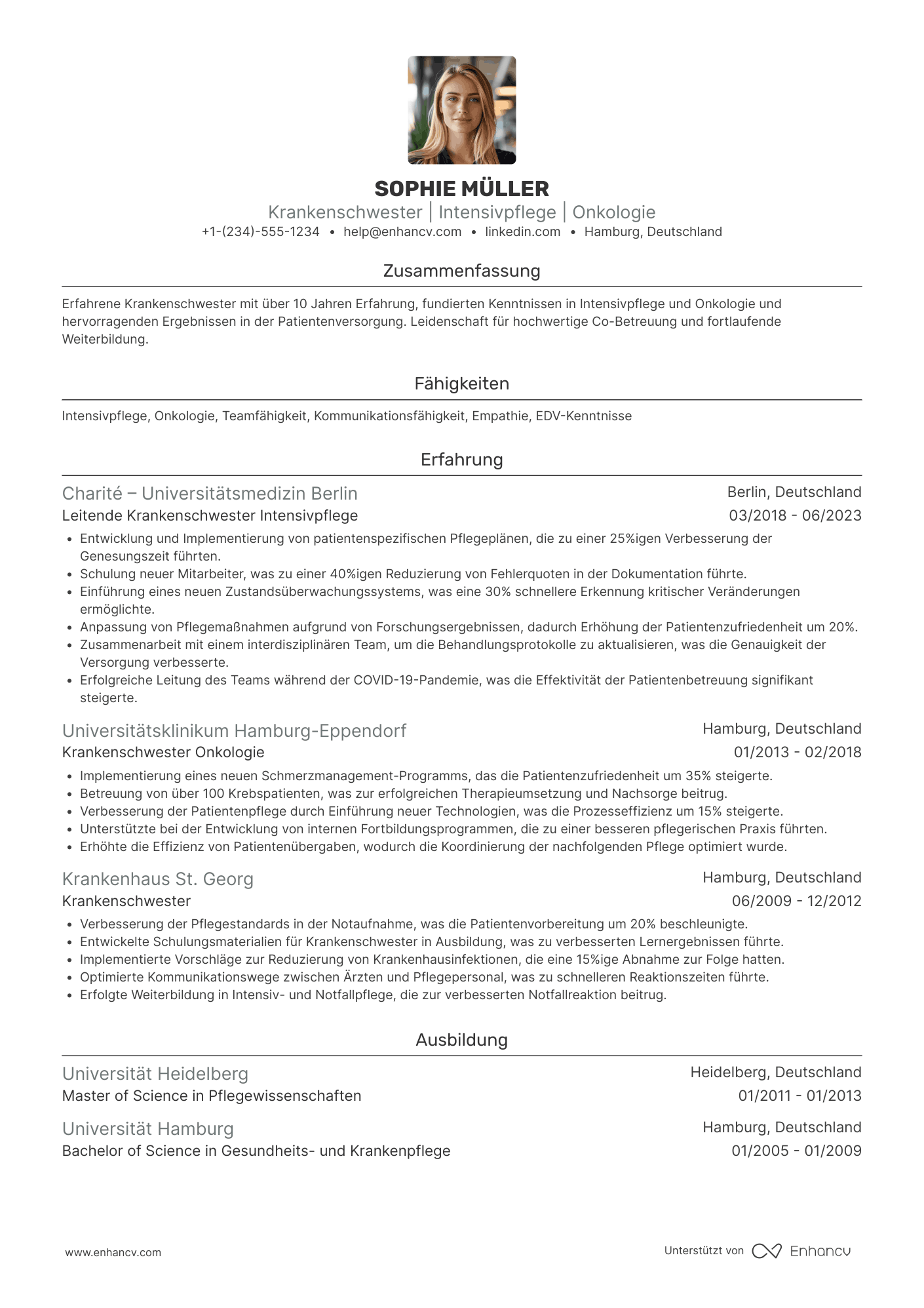 Lebenslauf Krankenschwester mit Zusatzqualifikation Resume Example