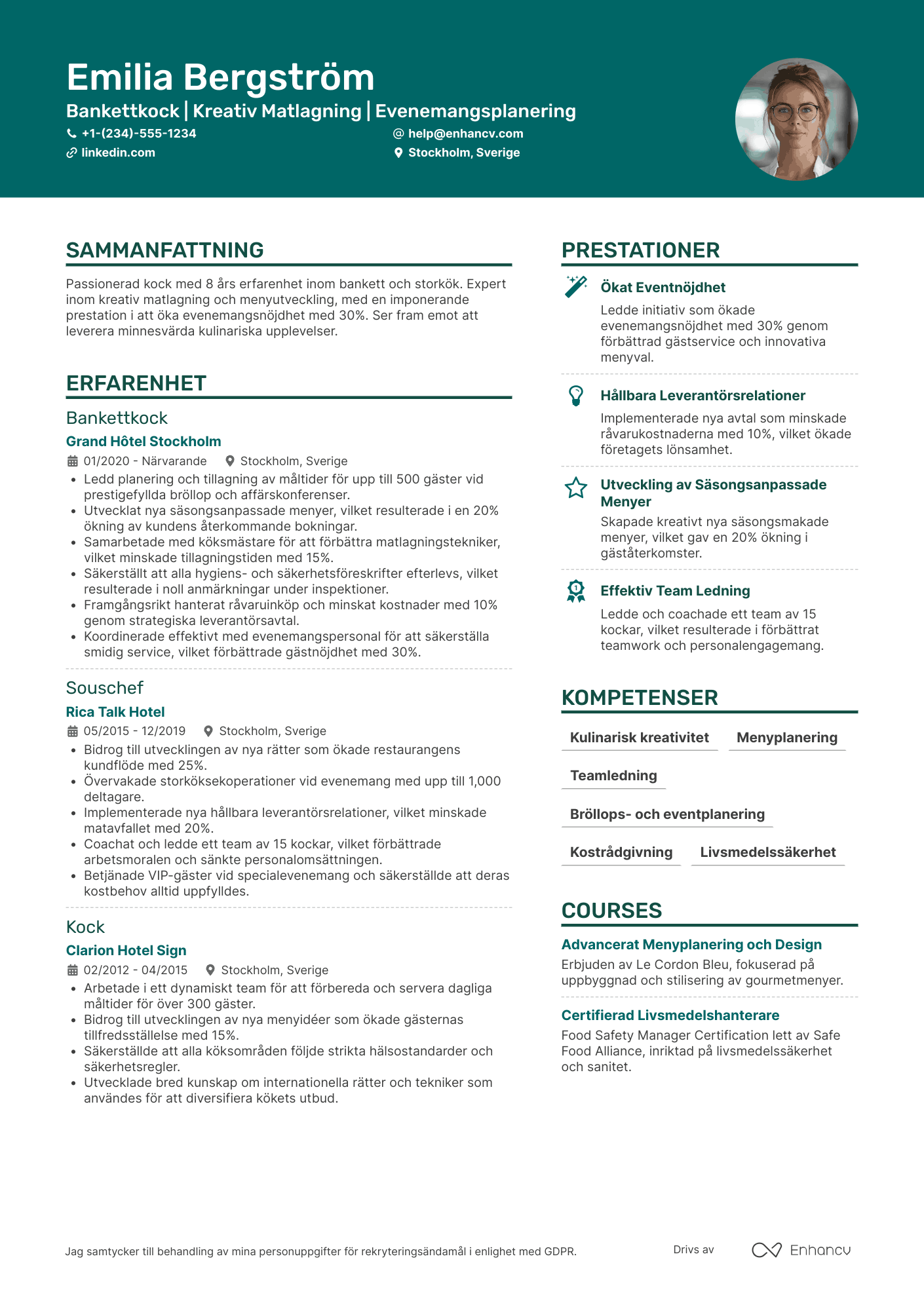 CV för Bankettkock Resume Example