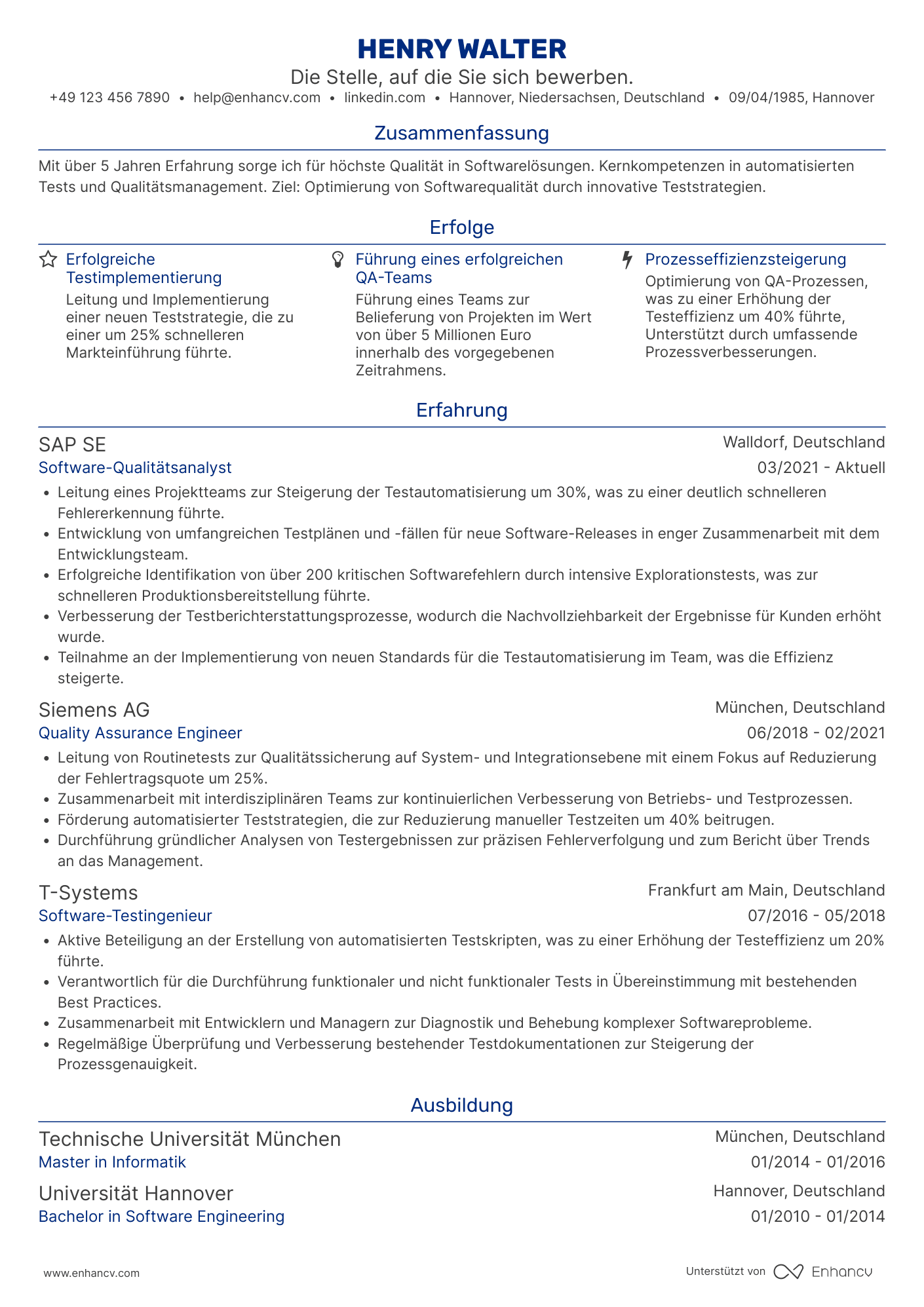 Lebenslauf als Software Prüfer Resume Example