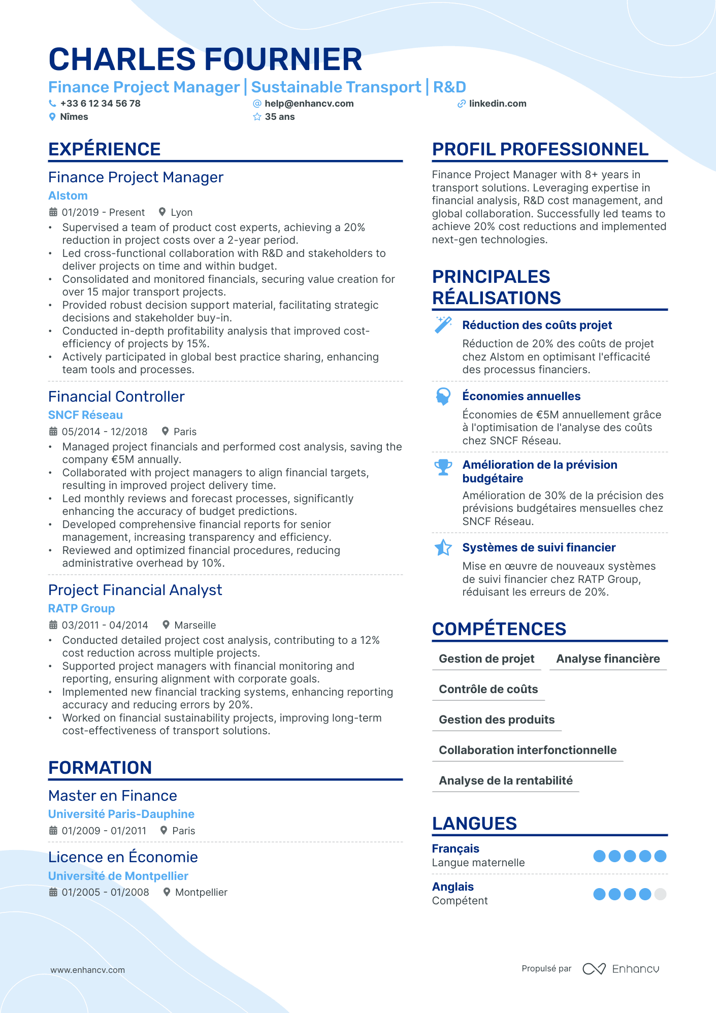 Chef de Projet Finance Resume Example