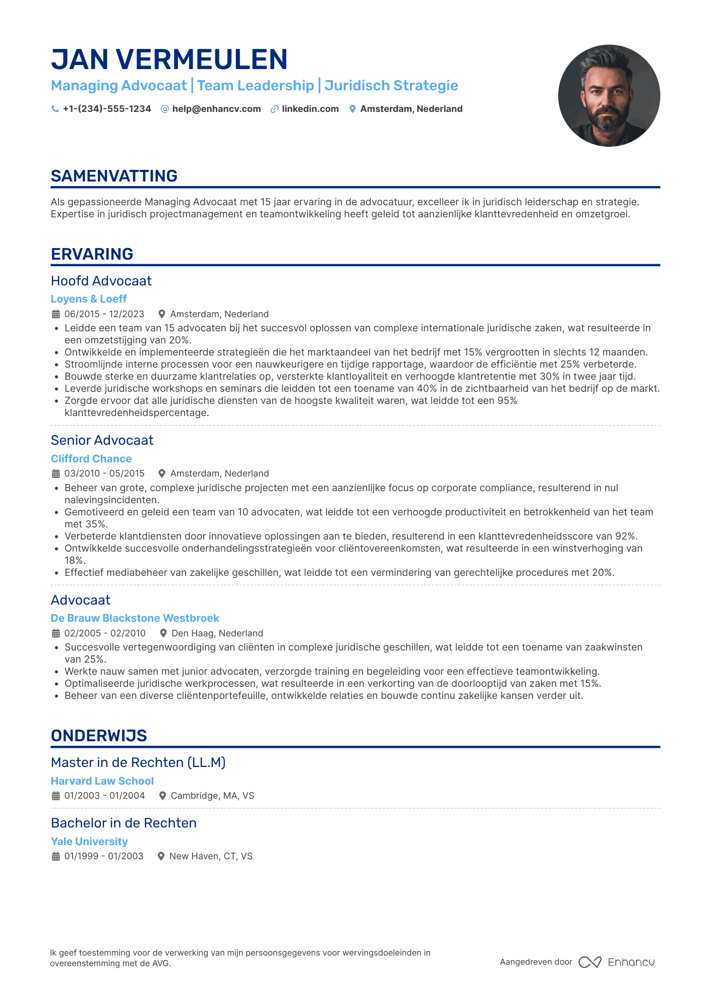 CV voor Managing Advocaat Resume Example