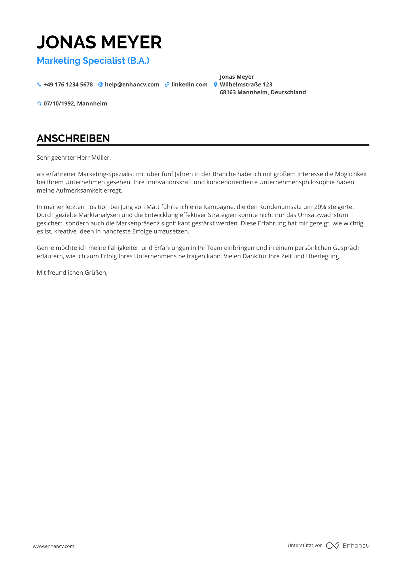 Marketing Spezialist Resume Example