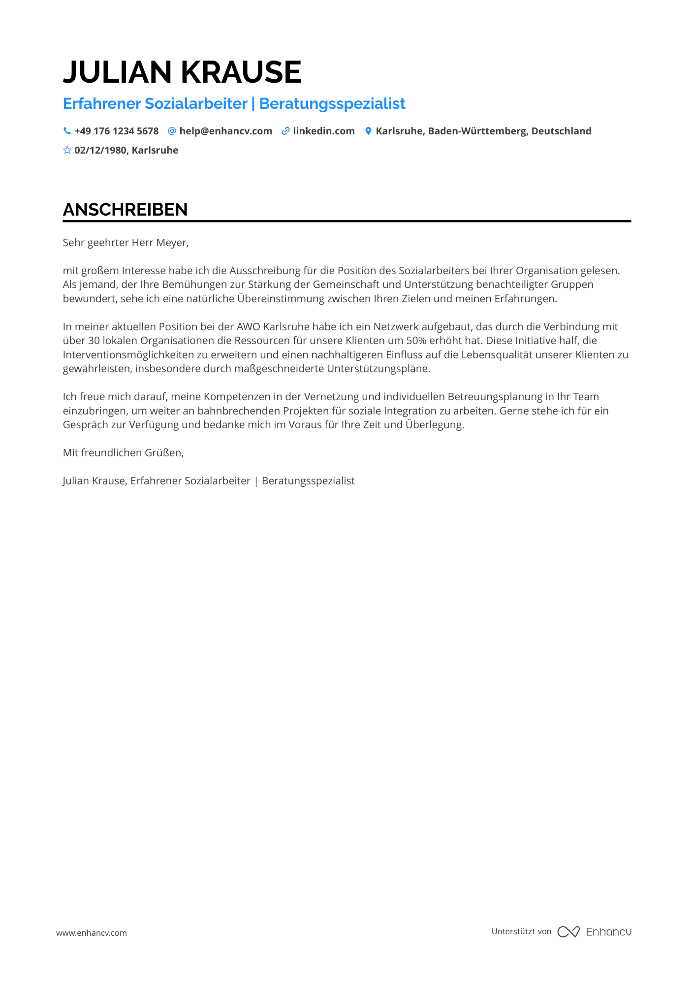 Erfahrener Sozialarbeiter Resume Example
