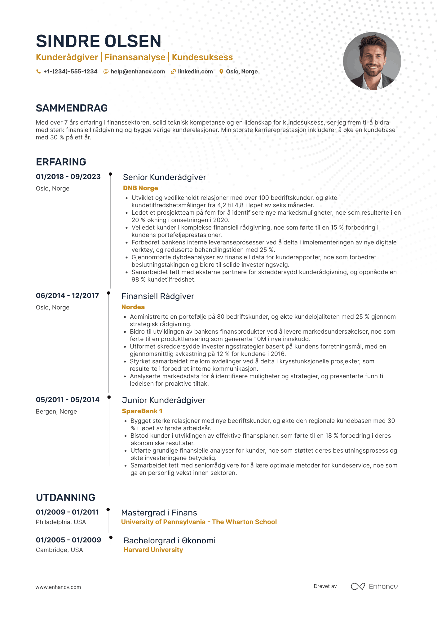CV for Kunderådgiver i Corporate Banking Resume Example