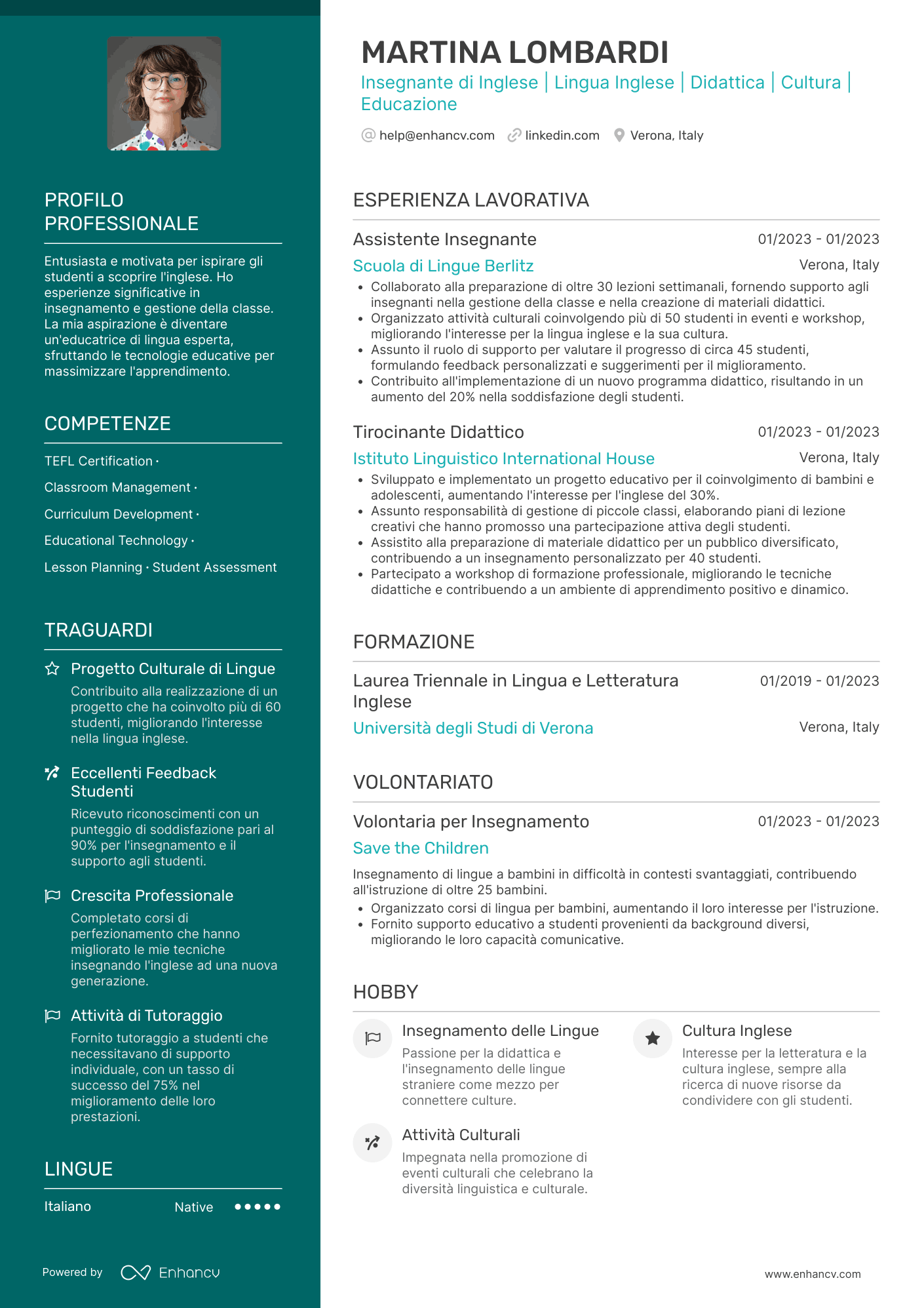 Insegnante in inglese Resume Example