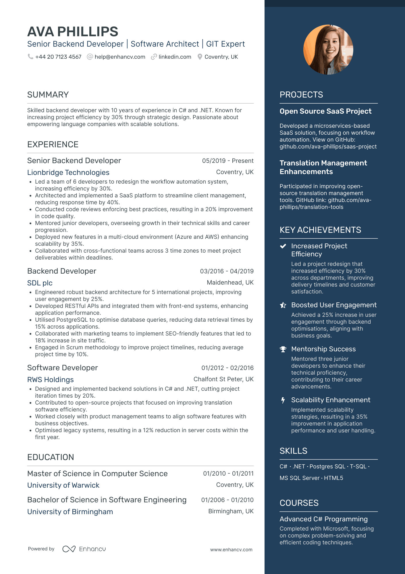 .Net Backend Developer Resume Example