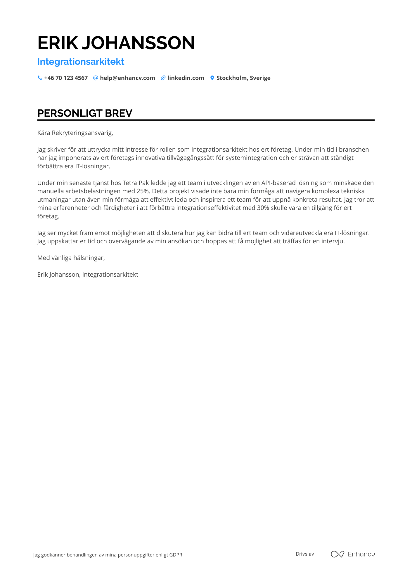 Personligt brev för Integrationsarkitekt Resume Example