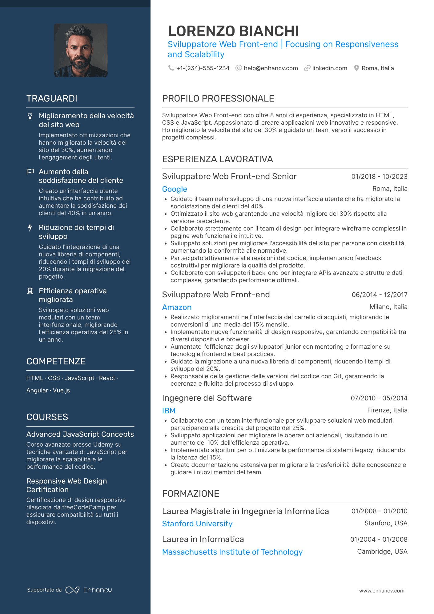Front end web developer CV Resume Example