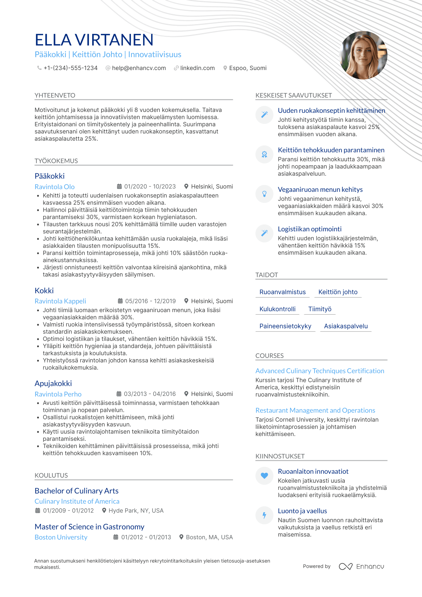 Ansioluettelo Linjakokki Resume Example