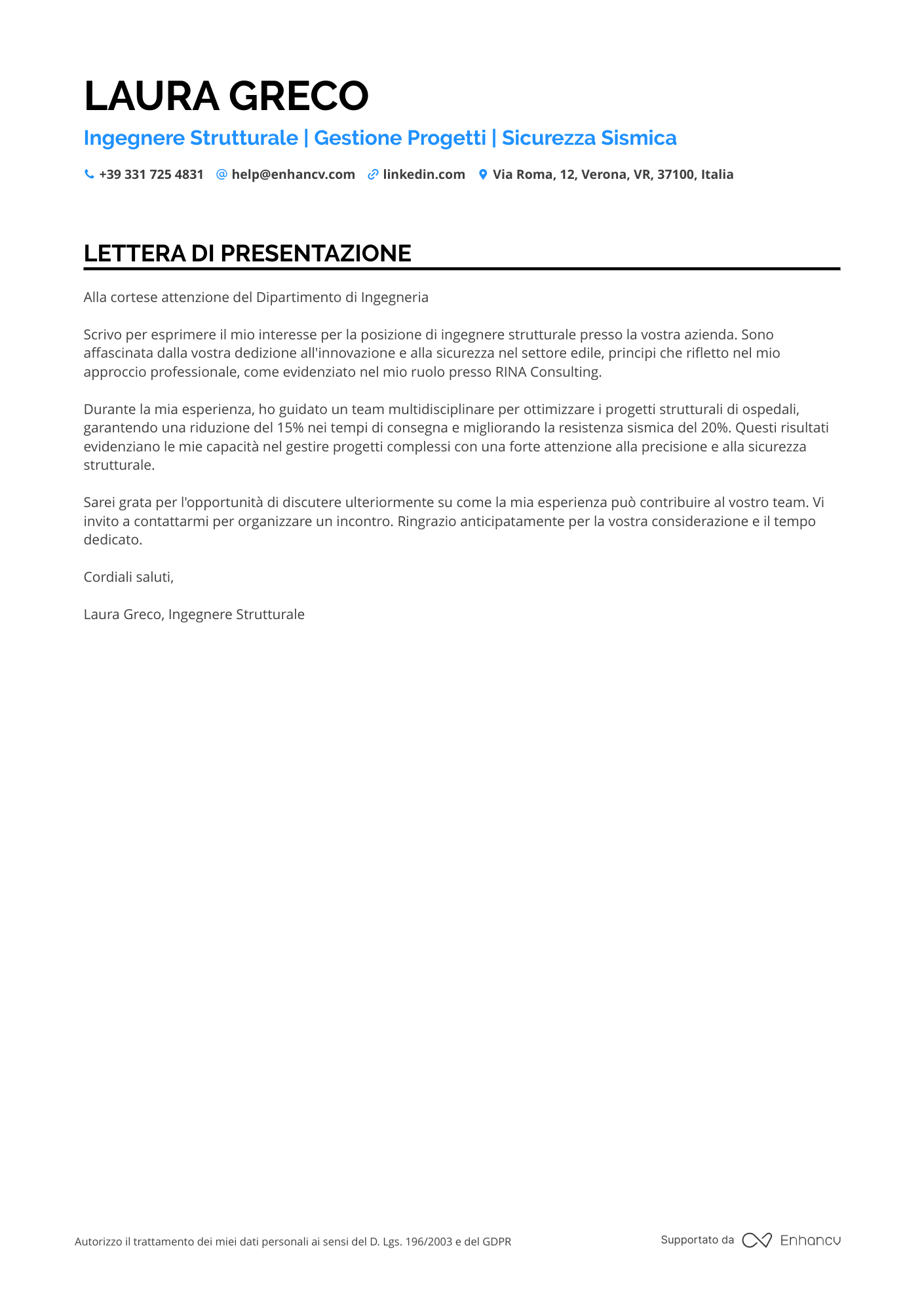 Ingegnere Strutturale Resume Example