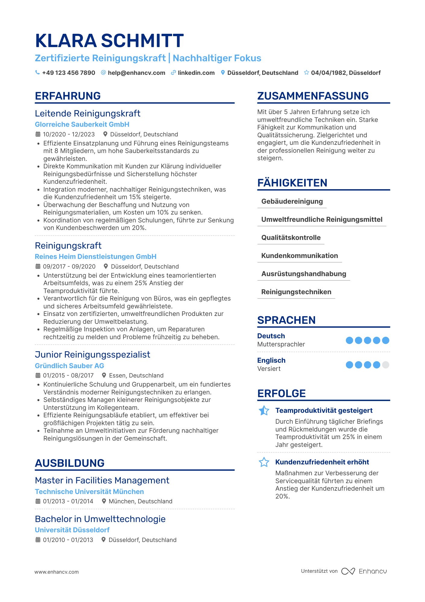 Lebenslauf als Reinigungskraft mit Zertifizierung Resume Example