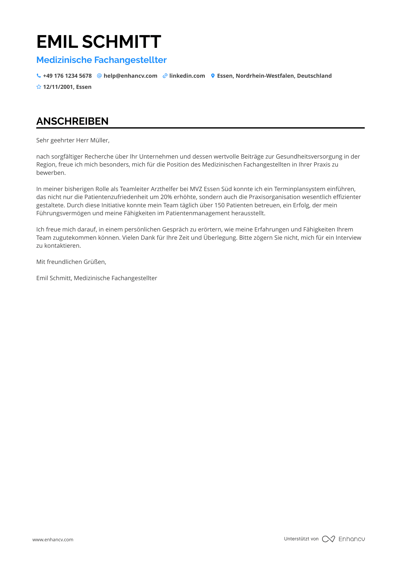 Senior Arzthelferin Resume Example