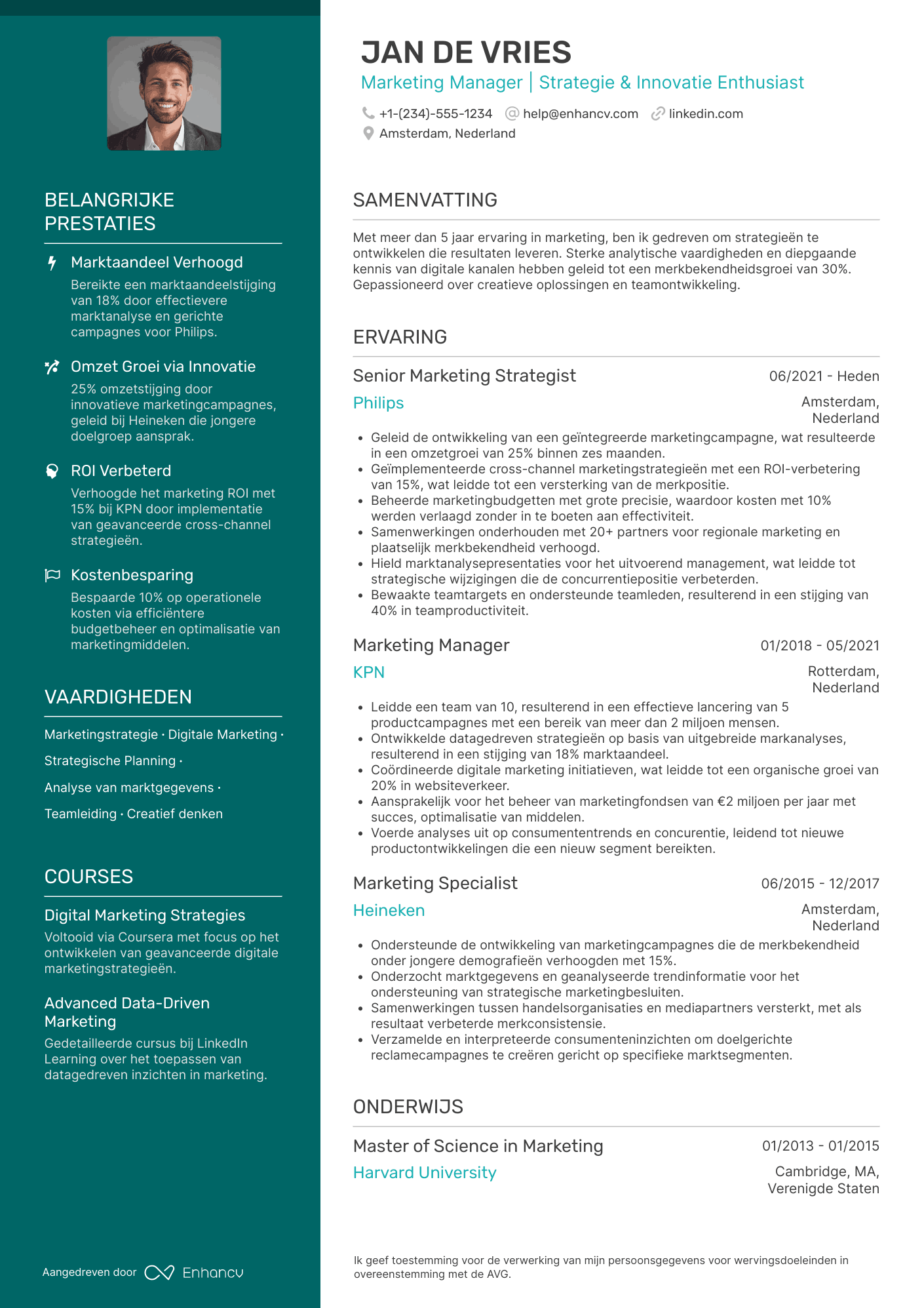 CV voor Marketing Manager Resume Example