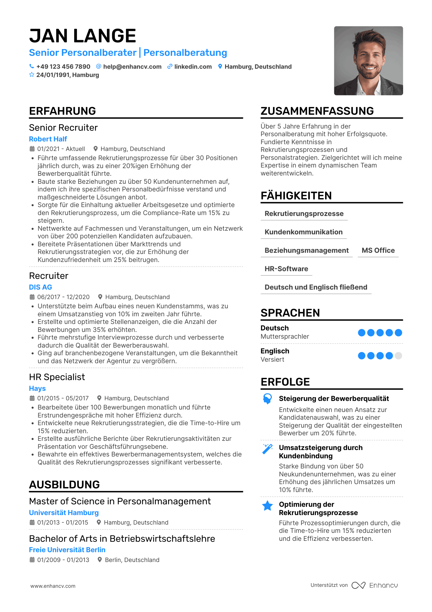 Lebenslauf als Personaler für Personalberatung Resume Example