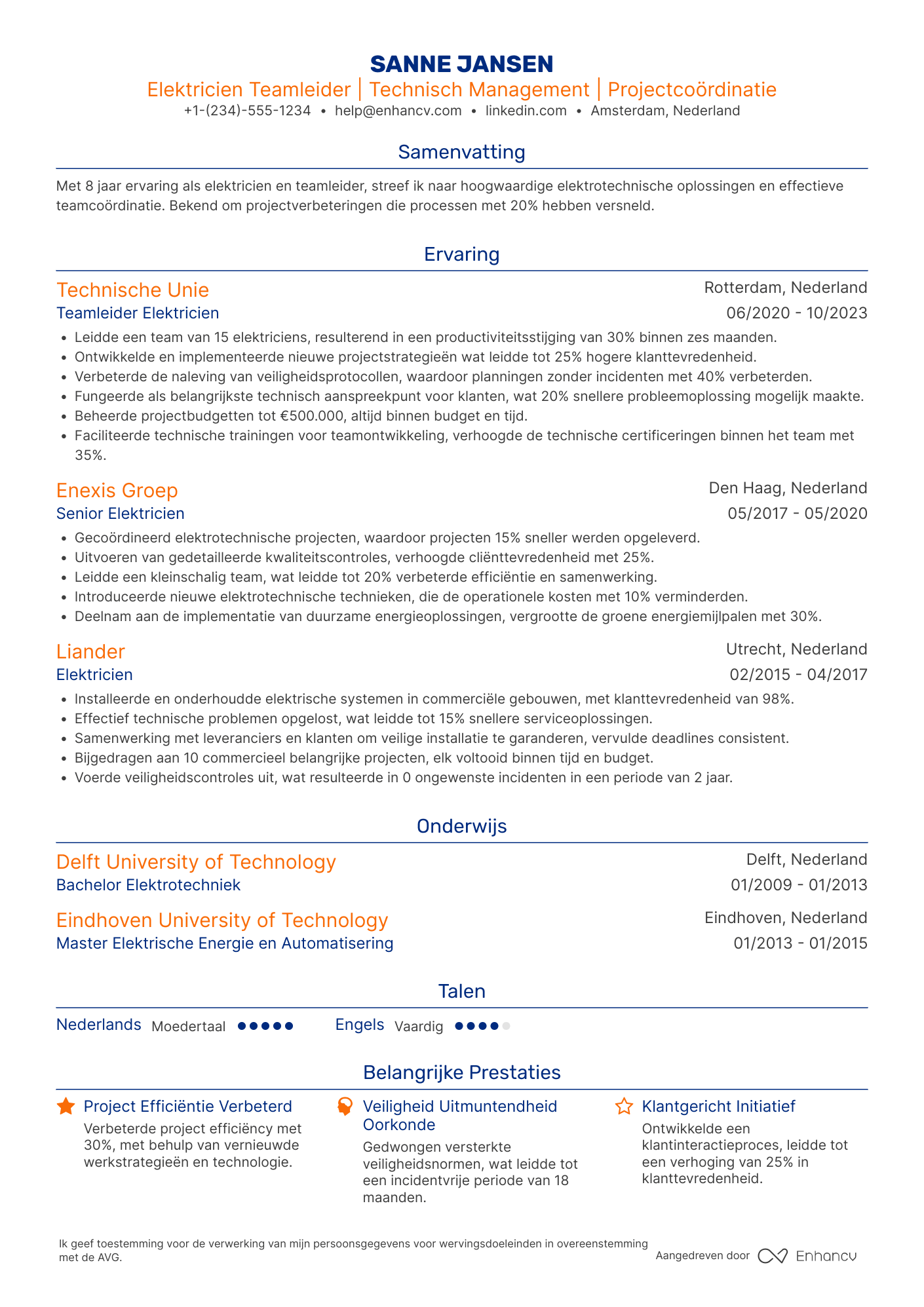 CV voor Elektricien Teamleider Resume Example