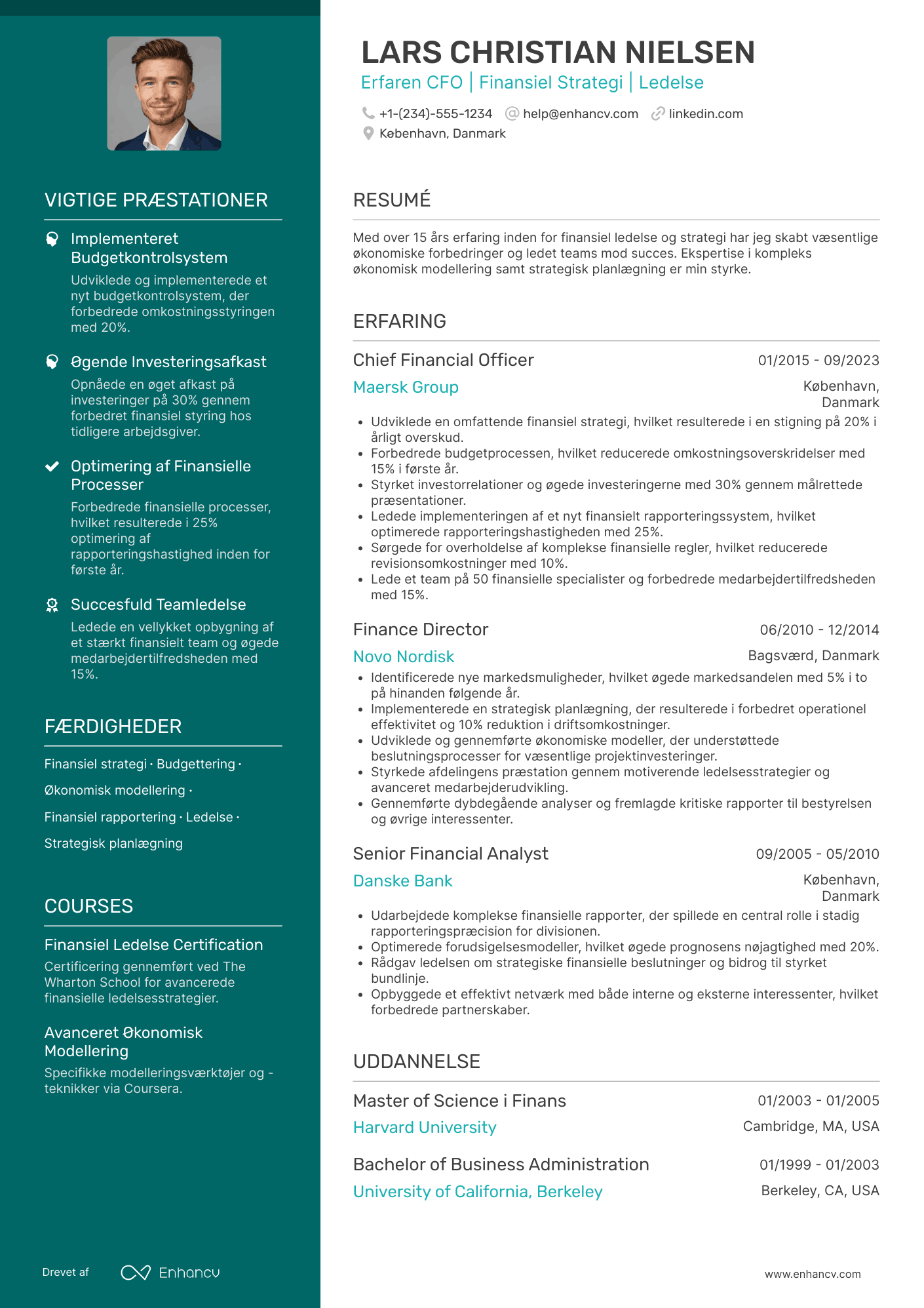 CV til Administrerende Direktør for Finans Resume Example