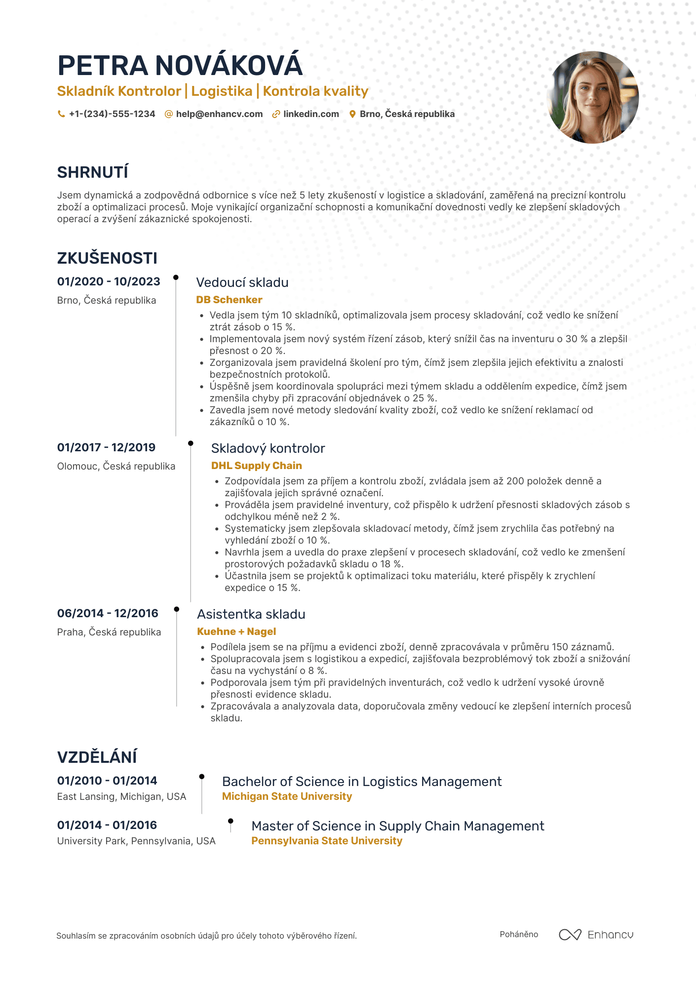 Životopis pro Skladník Kontrolor Resume Example