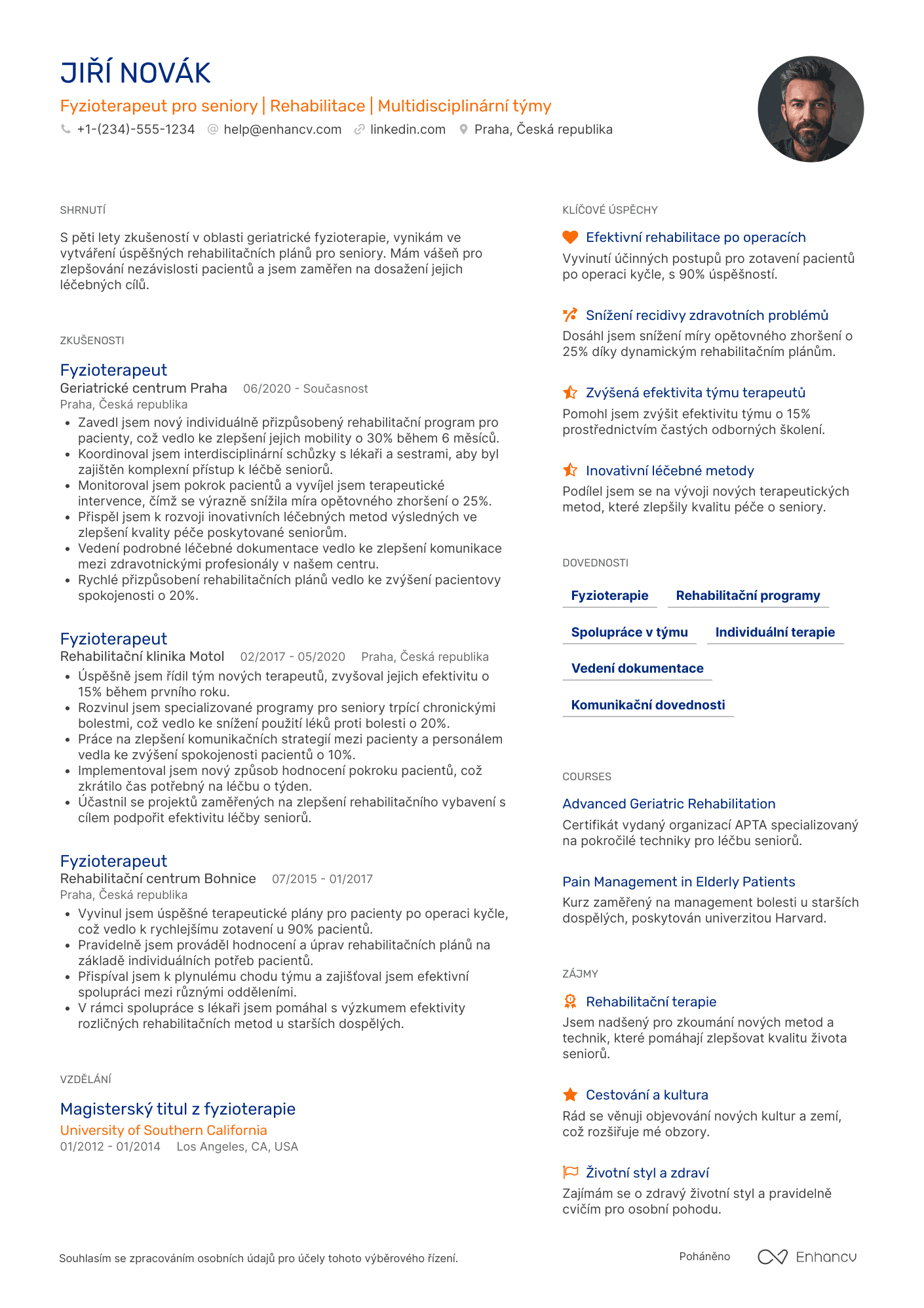 Životopis pro Fyzioterapeut pro geriatrickou péči Resume Example