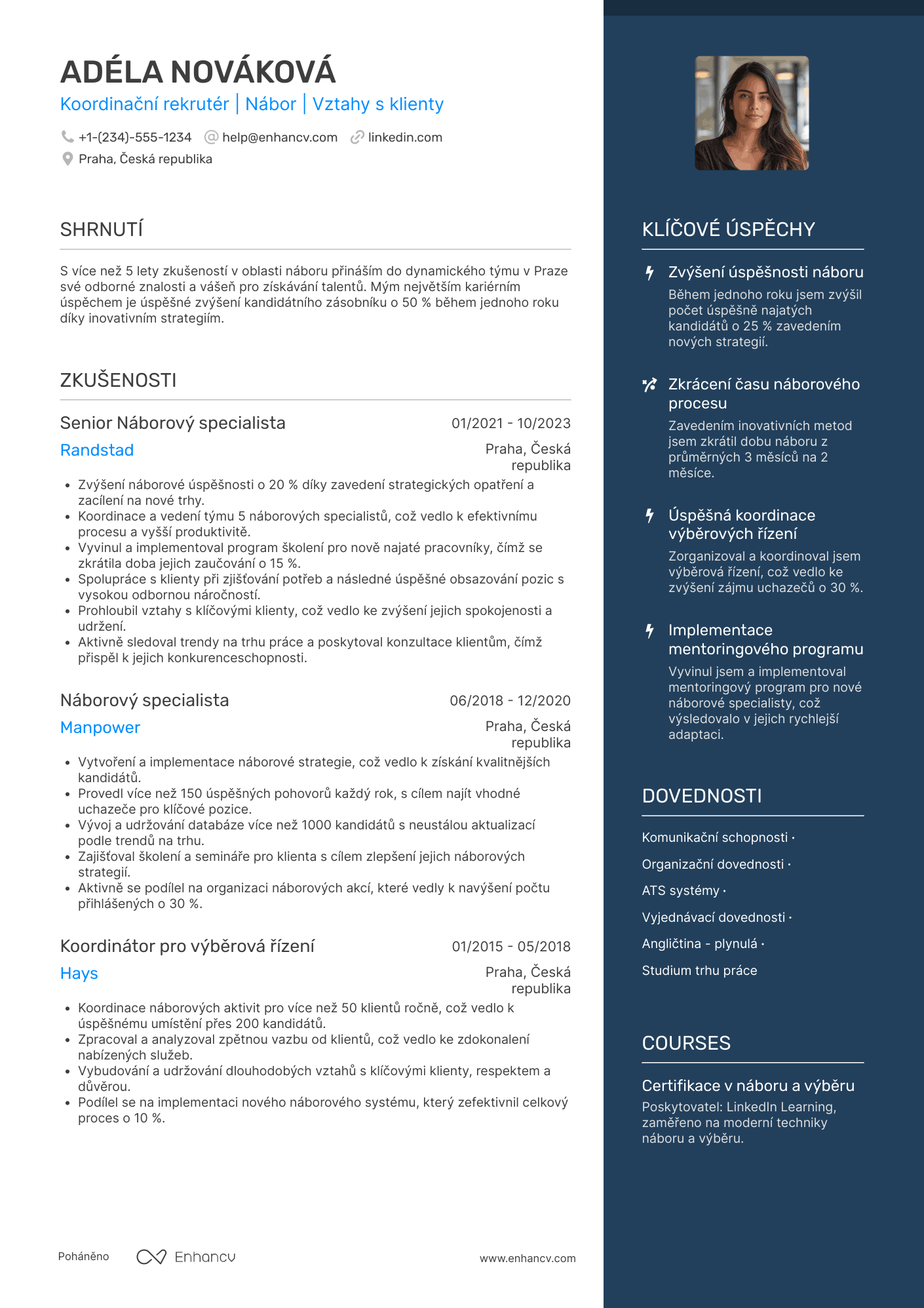 Životopis pro Koordinační rekrutér Resume Example