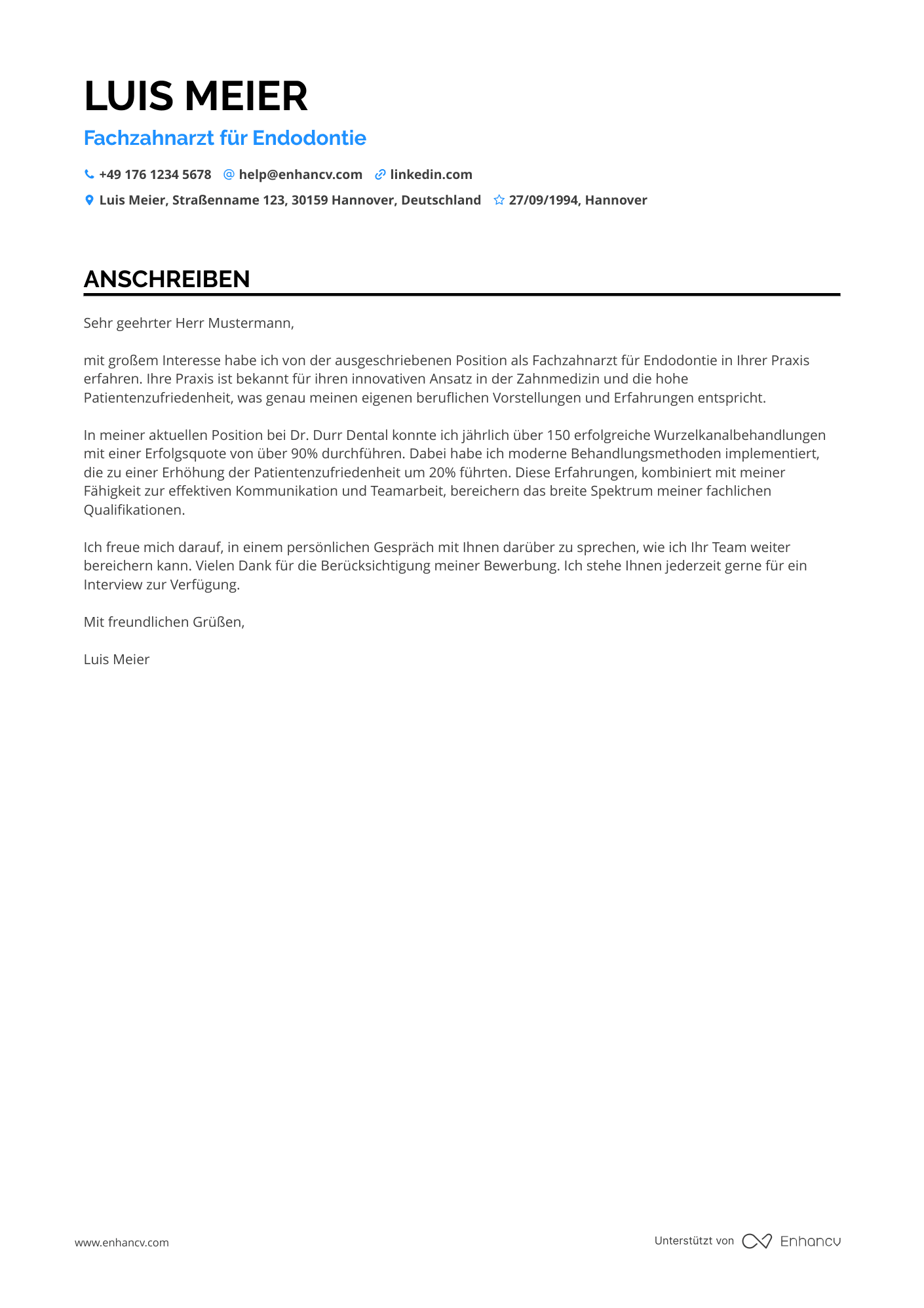 Zahnarzt für Endodontie Resume Example