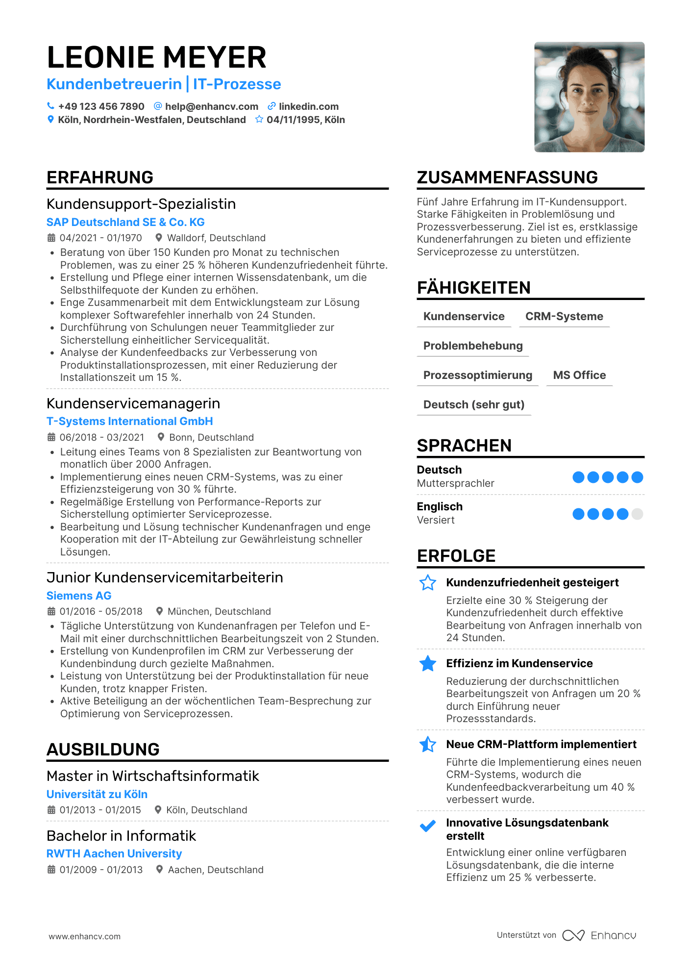 Lebenslauf in Kundenservice in der IT Branche Resume Example