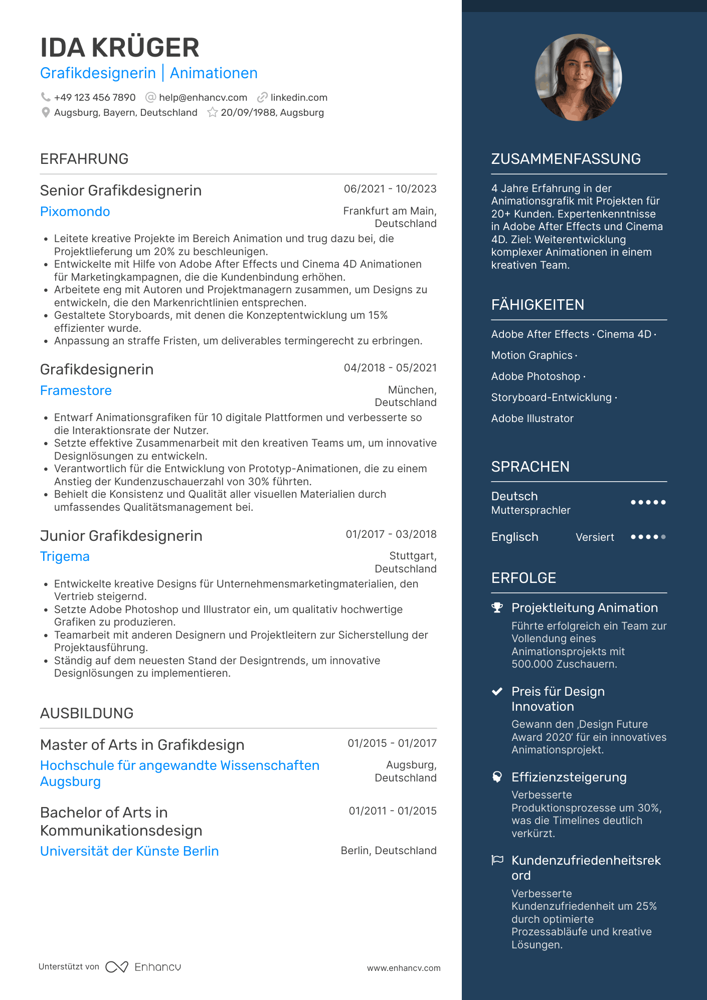 Lebenslauf als Grafikdesigner für Animationen Resume Example