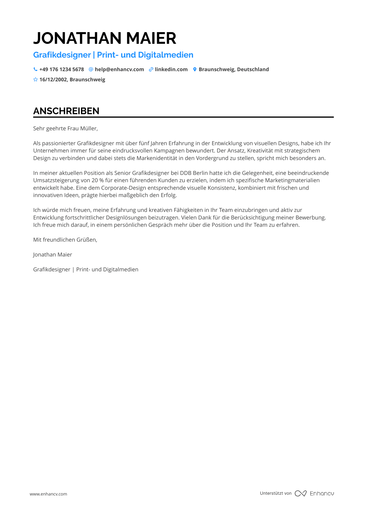 Erfahrener Grafikdesigner Resume Example