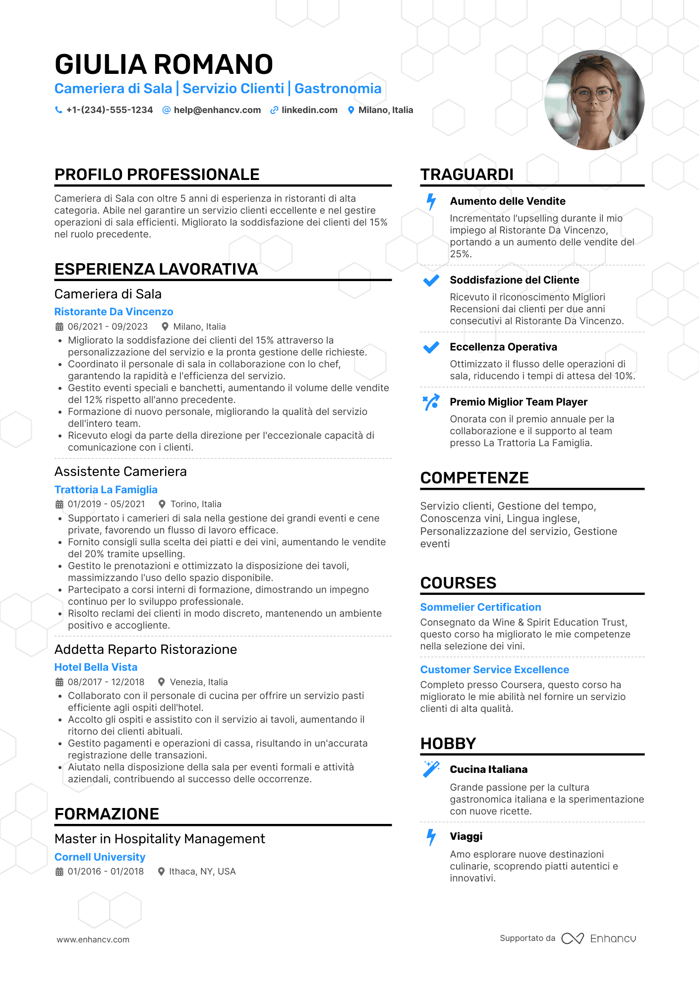 Cameriere di sala Resume Example