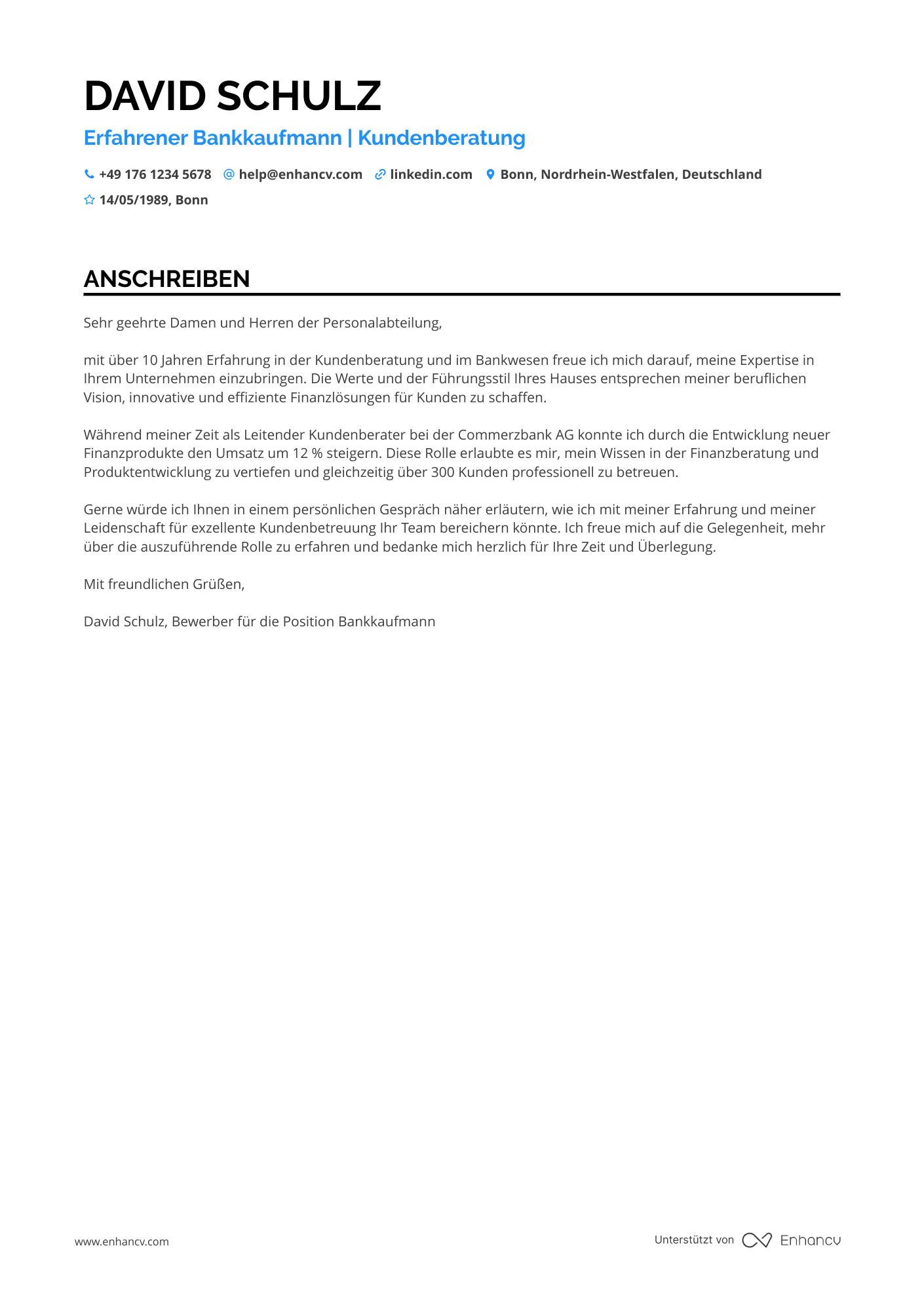 Erfahrener Bankkaufmann Resume Example