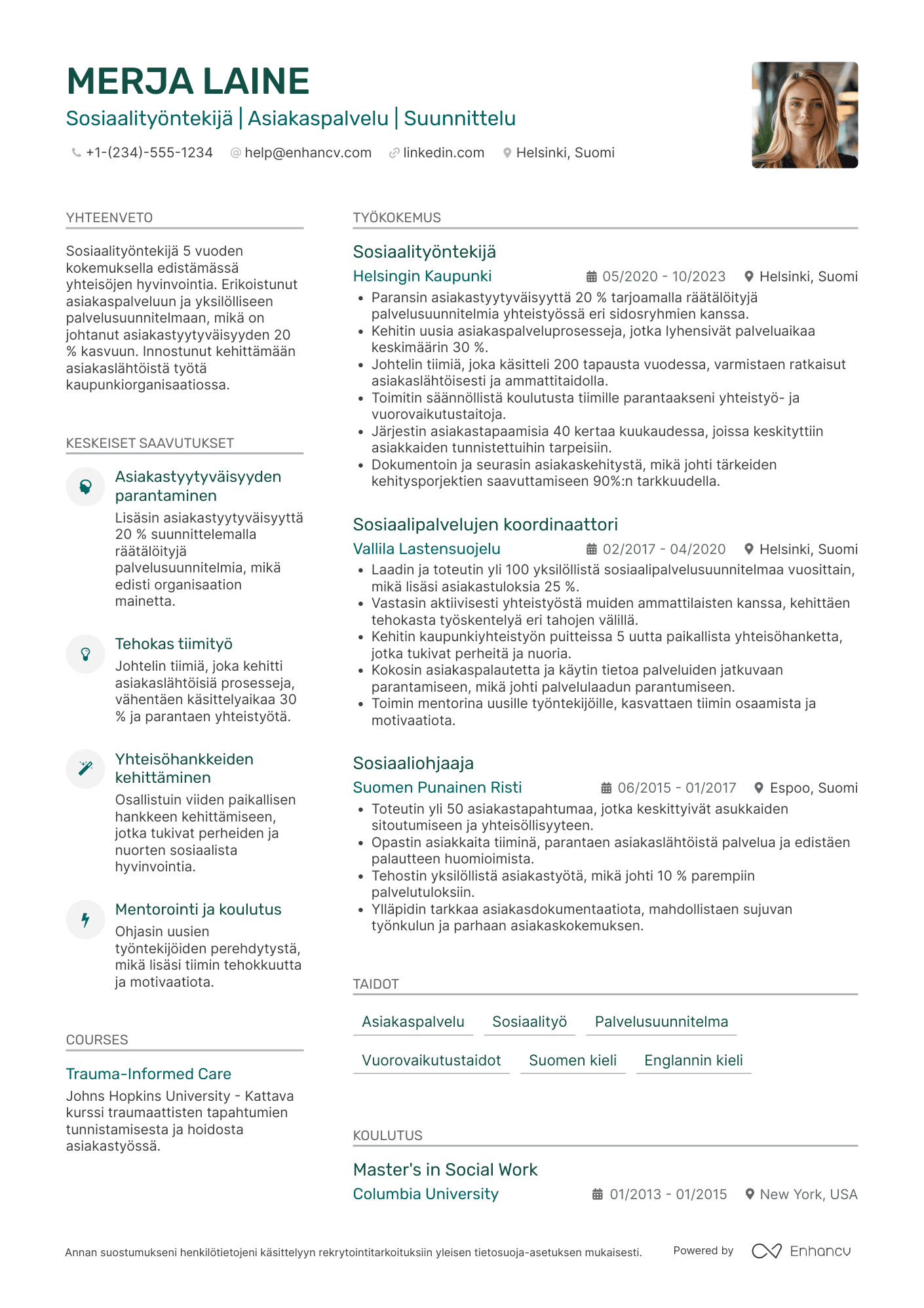 Ansioluettelo Aloittava sosiaalityöntekijä Resume Example
