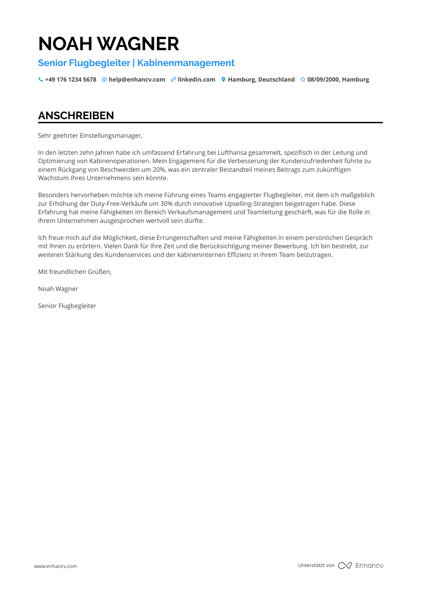 Senior Flugbegleiter Resume Example