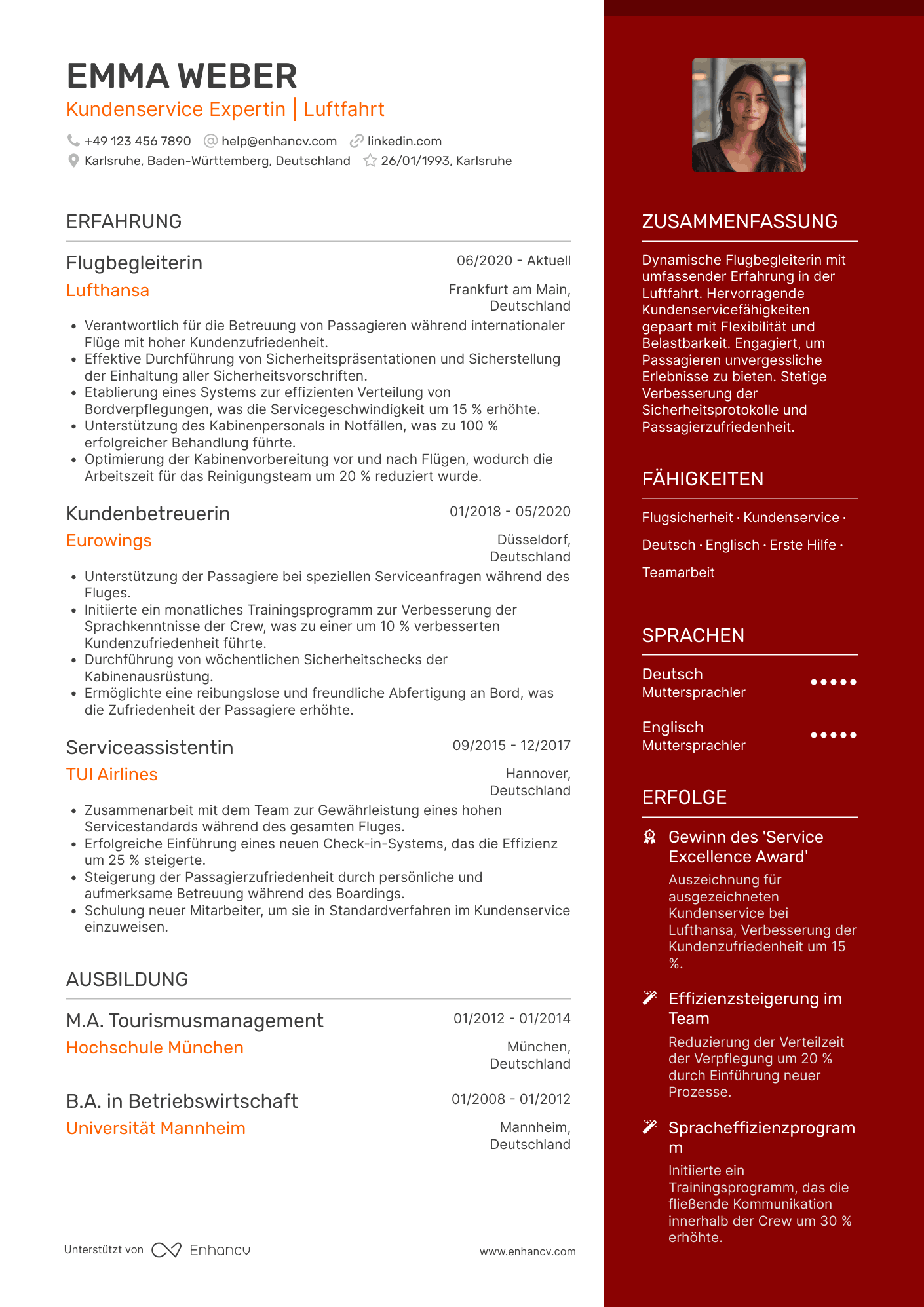 Lebenslauf in Flugbegleiter in der Luftfahrtindustrie Resume Example