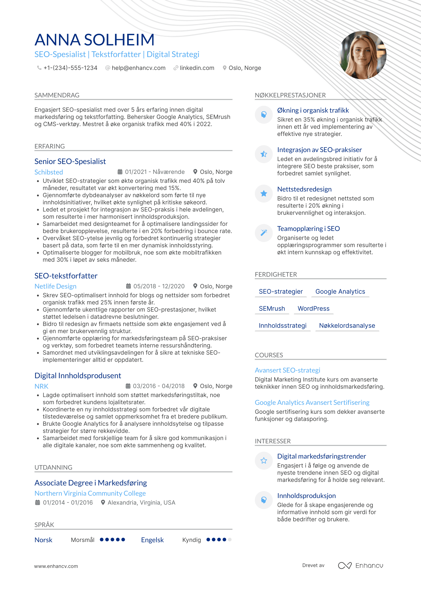 CV for SEO Spesialist Tekstforfatter Resume Example