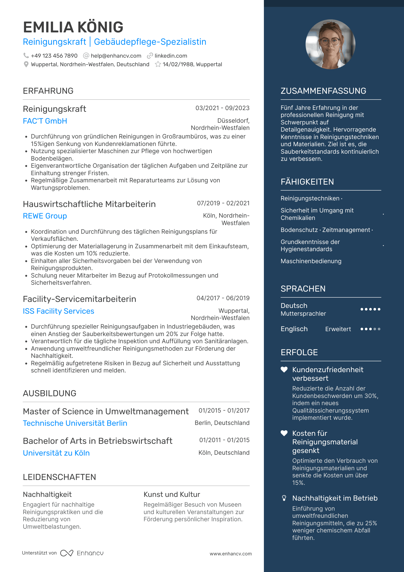 Lebenslauf als Nacht Reinigungskraft Resume Example